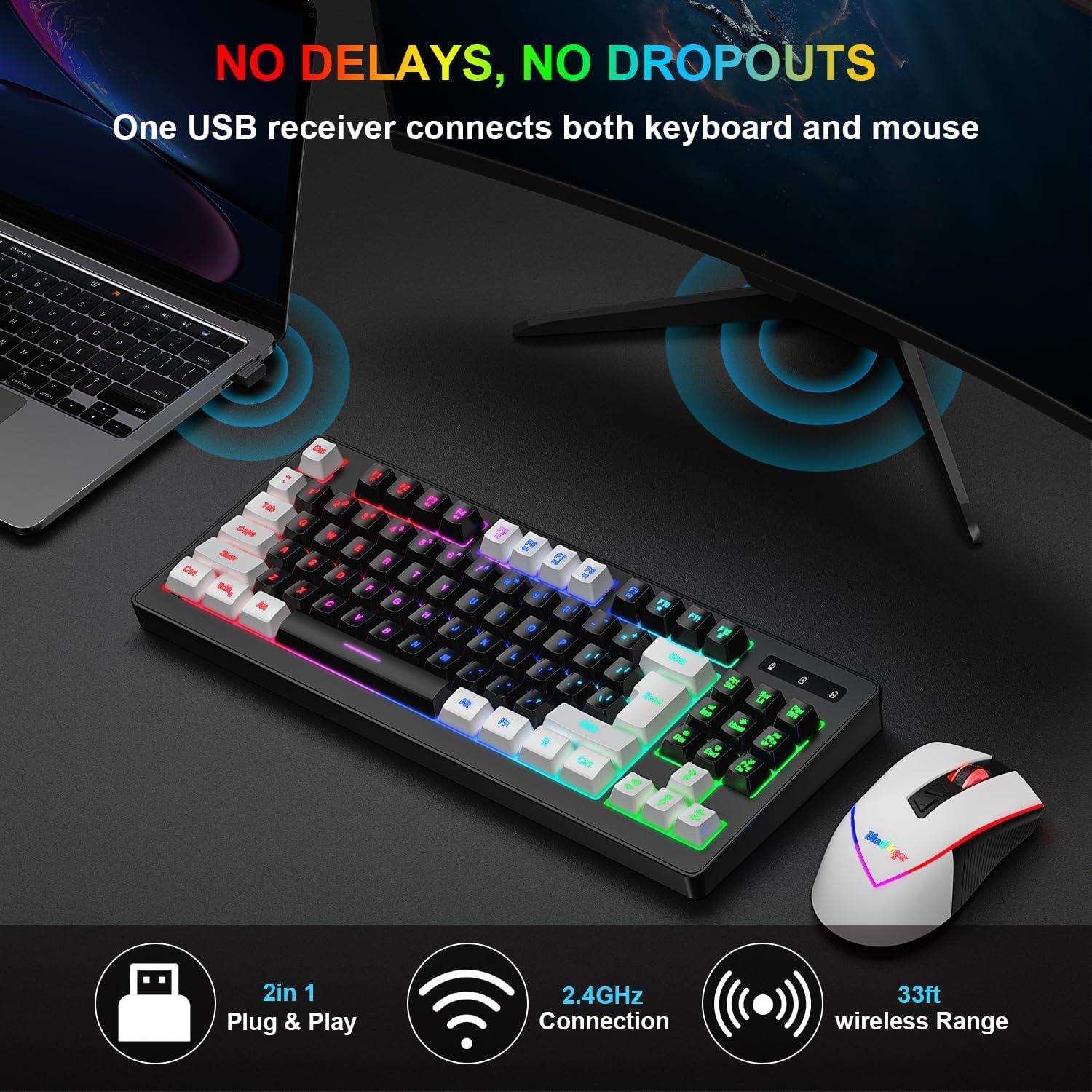 Combo Teclado y Ratón Inalámbrico BlueFinger RGB 87 Teclas