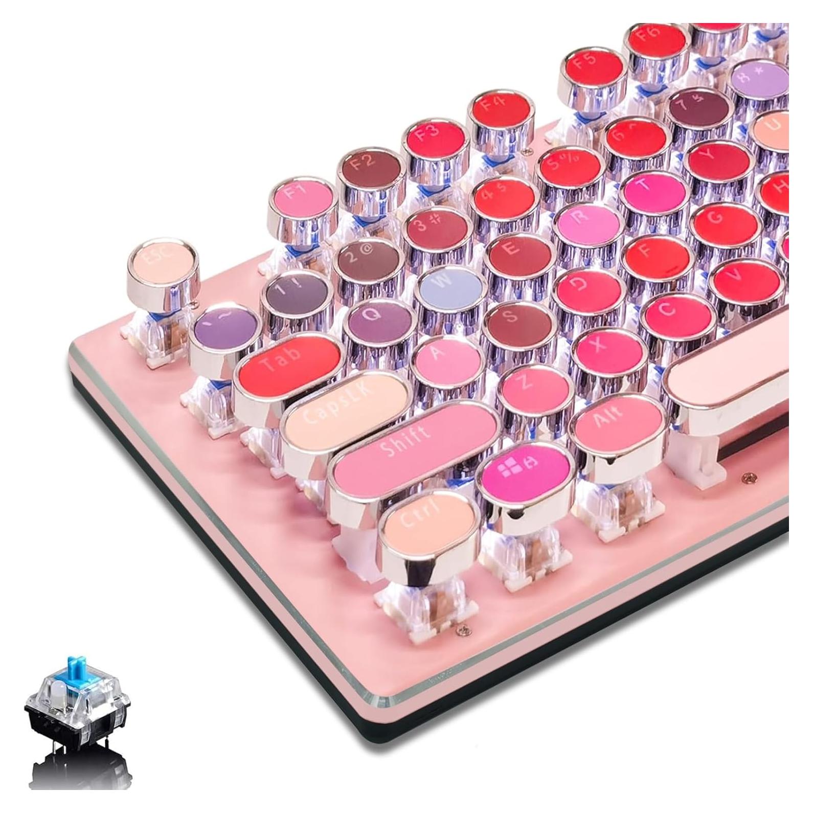 Teclado Mecánico Basaltech Rosa 104 Teclas Retroiluminado LED