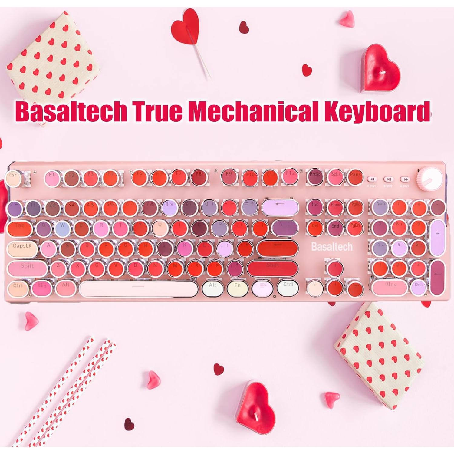 Teclado Mecánico Basaltech Rosa 104 Teclas Retroiluminado LED