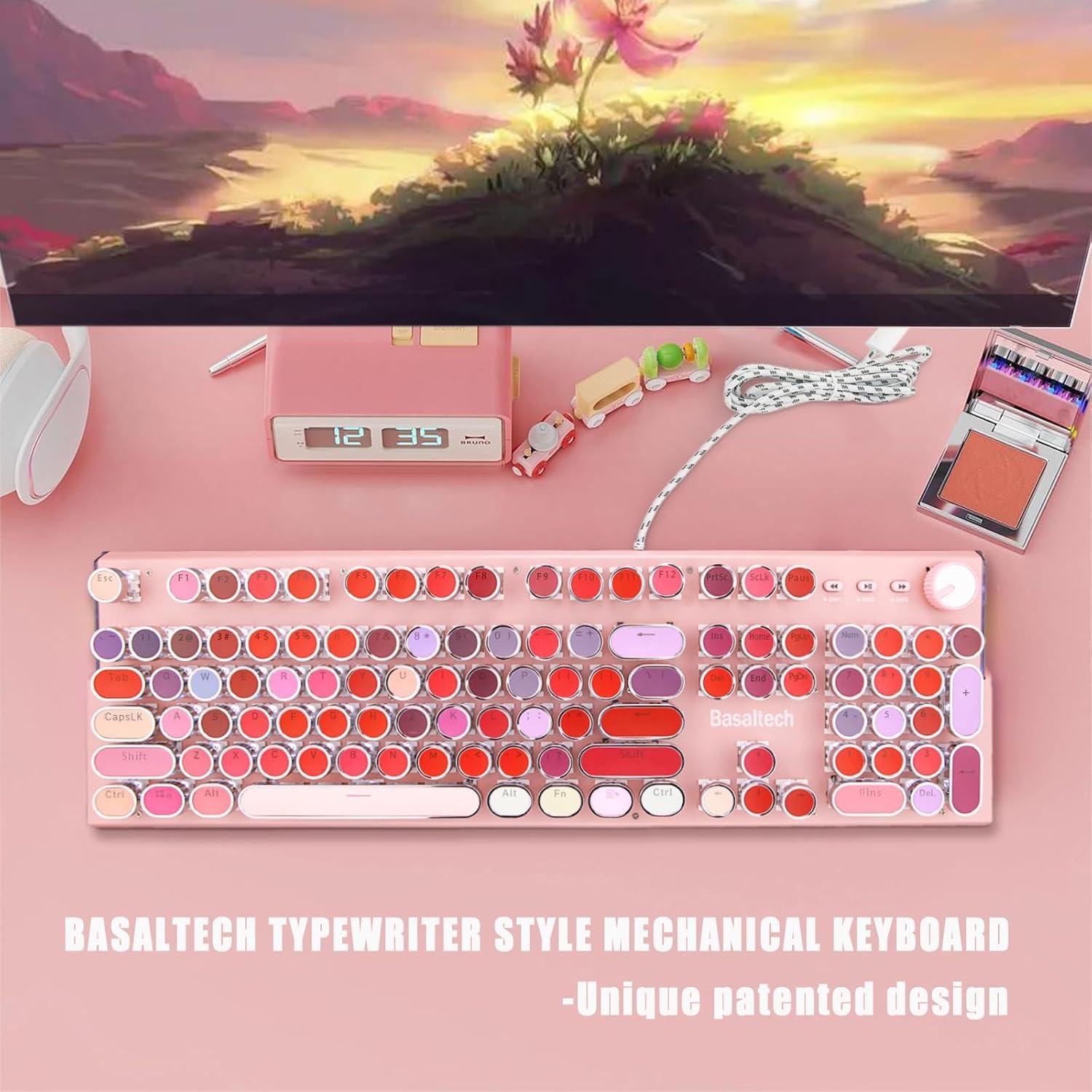 Teclado Mecánico Basaltech Rosa 104 Teclas Retroiluminado LED