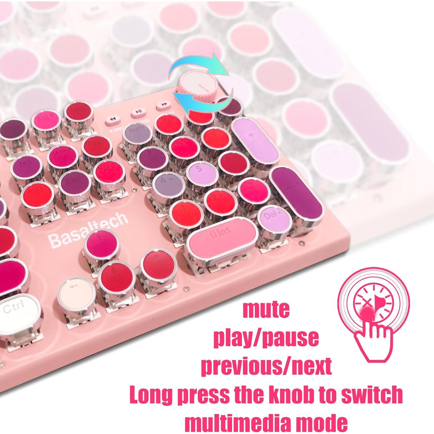 Teclado Mecánico Basaltech Rosa 104 Teclas Retroiluminado LED
