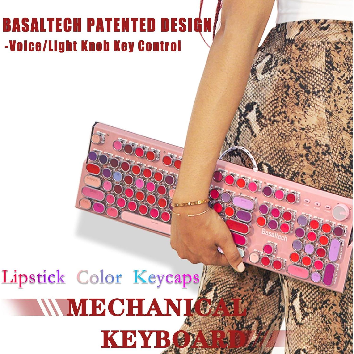 Teclado Mecánico Basaltech Rosa 104 Teclas Retroiluminado LED