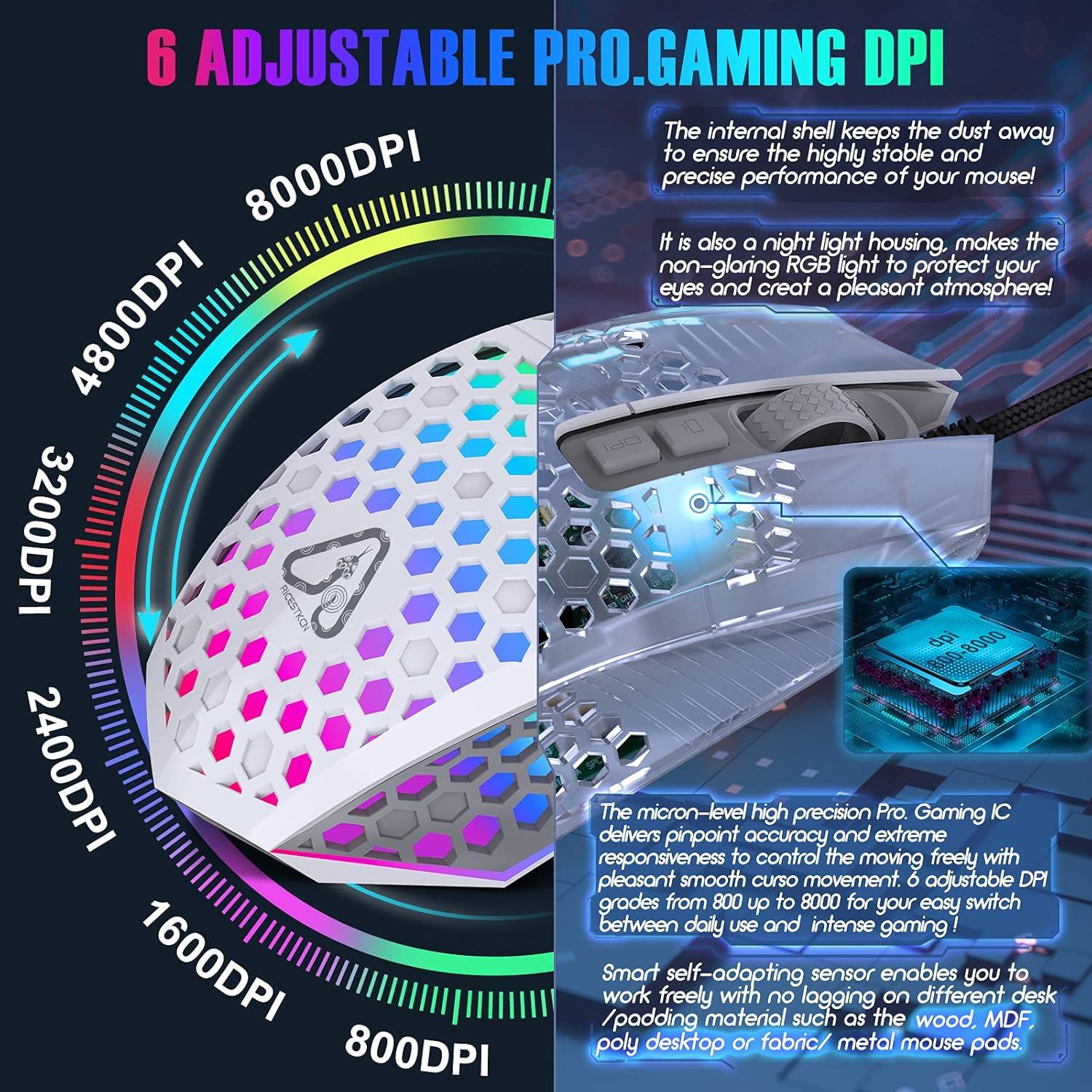 Ratón Gaming Ergonómico TARGEAL Blanco 8000 DPI RGB USB