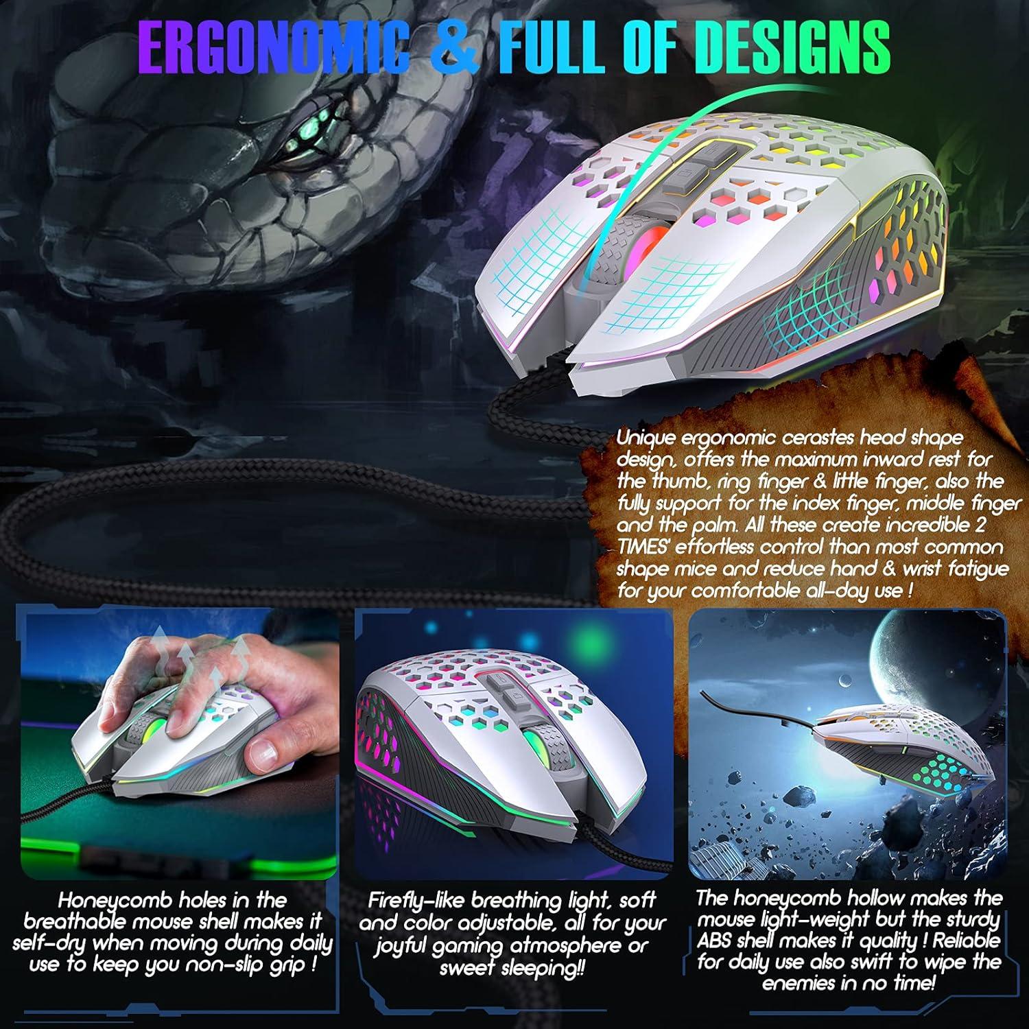 Ratón Gaming Ergonómico TARGEAL Blanco 8000 DPI RGB USB