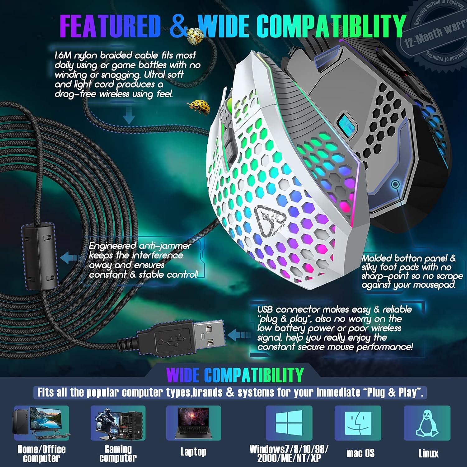 Ratón Gaming Ergonómico TARGEAL Blanco 8000 DPI RGB USB