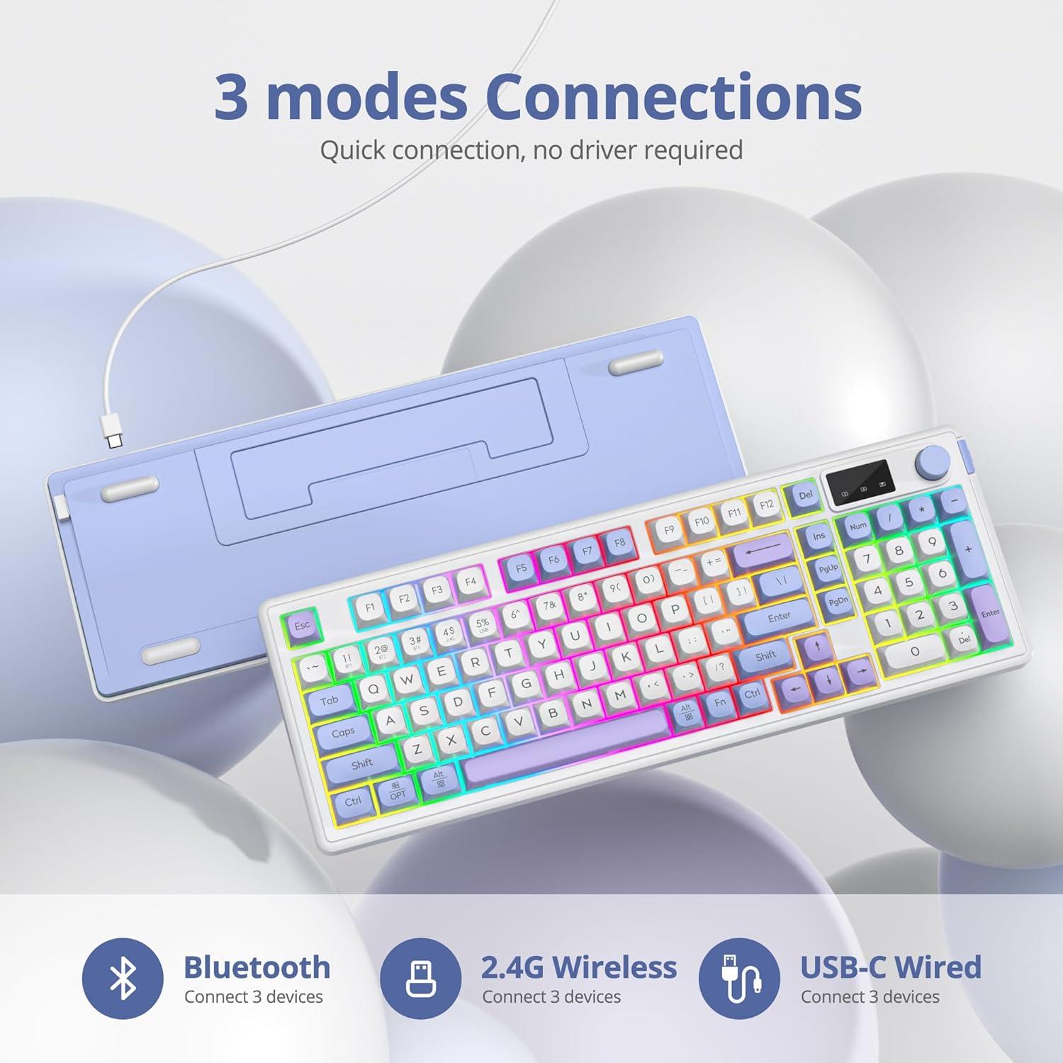 Teclado Inalámbrico RGB Mosptnspg con Pantalla y Perilla Multifuncional