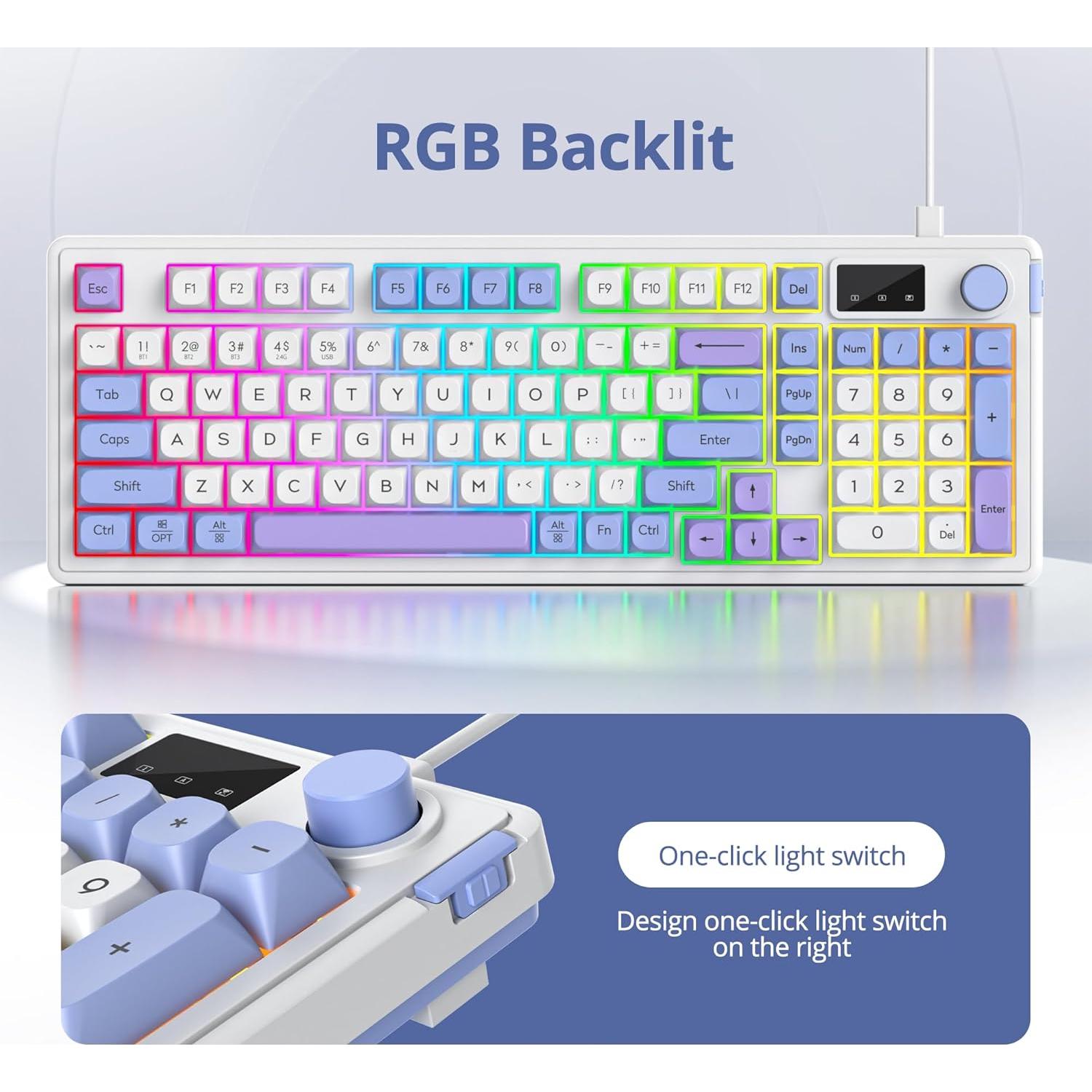 Teclado Inalámbrico RGB Mosptnspg con Pantalla y Perilla Multifuncional