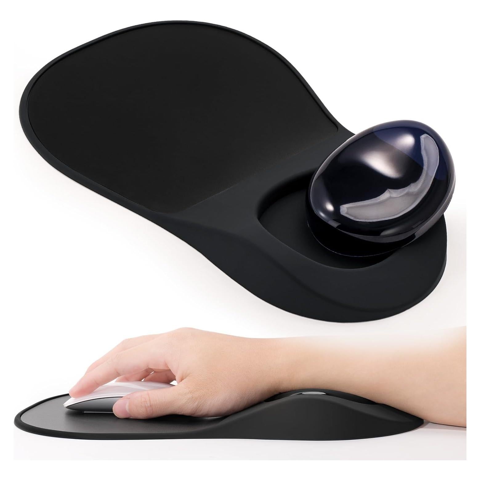 Ergonomic Mouse Pad with Wrist Rest, Gel Wrist Rest Pain Relief Mousepad, Leather Surface Mouse Pads with Wrist Support, Non-Skid Silicone Base Mousepads for Laptop, Computer(All Black)
