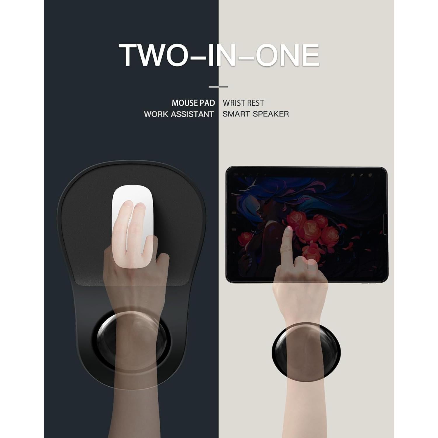 Ergonomic Mouse Pad with Wrist Rest, Gel Wrist Rest Pain Relief Mousepad, Leather Surface Mouse Pads with Wrist Support, Non-Skid Silicone Base Mousepads for Laptop, Computer(All Black)