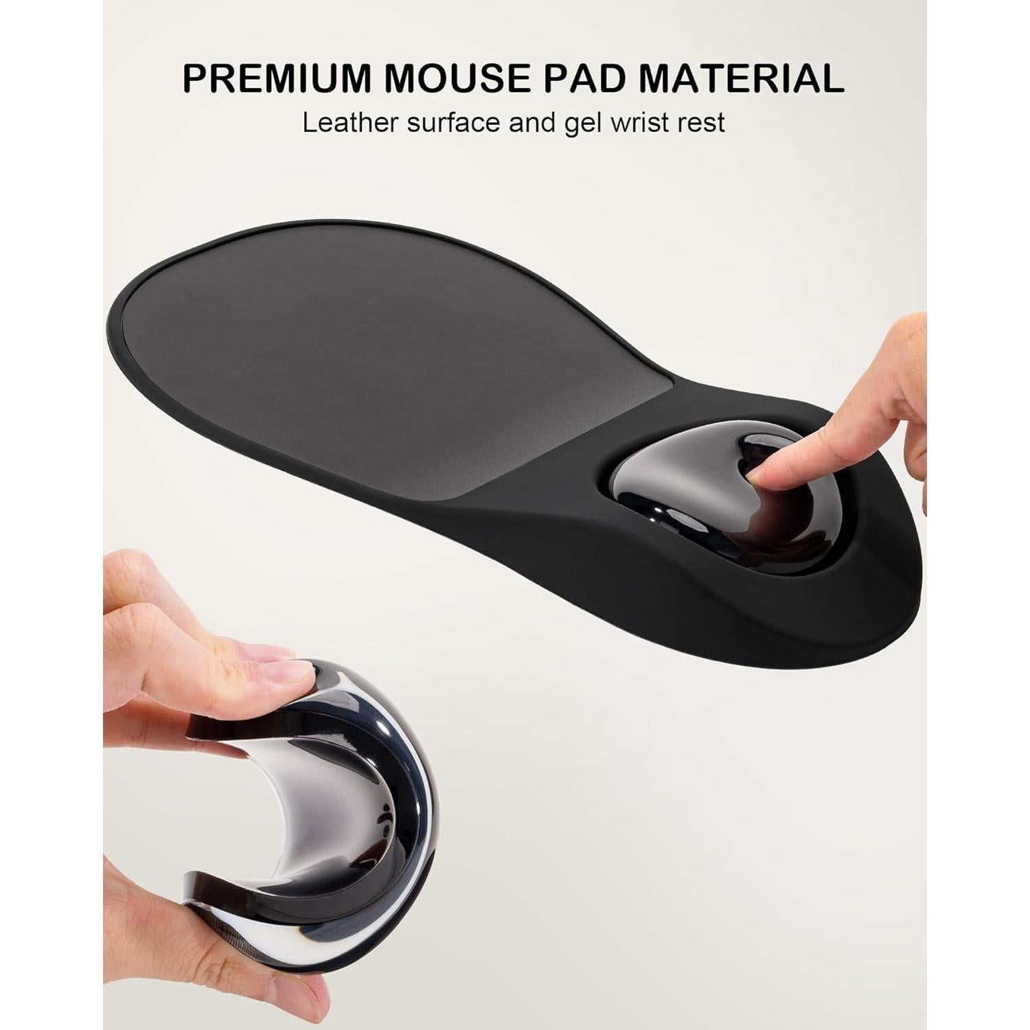 Ergonomic Mouse Pad with Wrist Rest, Gel Wrist Rest Pain Relief Mousepad, Leather Surface Mouse Pads with Wrist Support, Non-Skid Silicone Base Mousepads for Laptop, Computer(All Black)