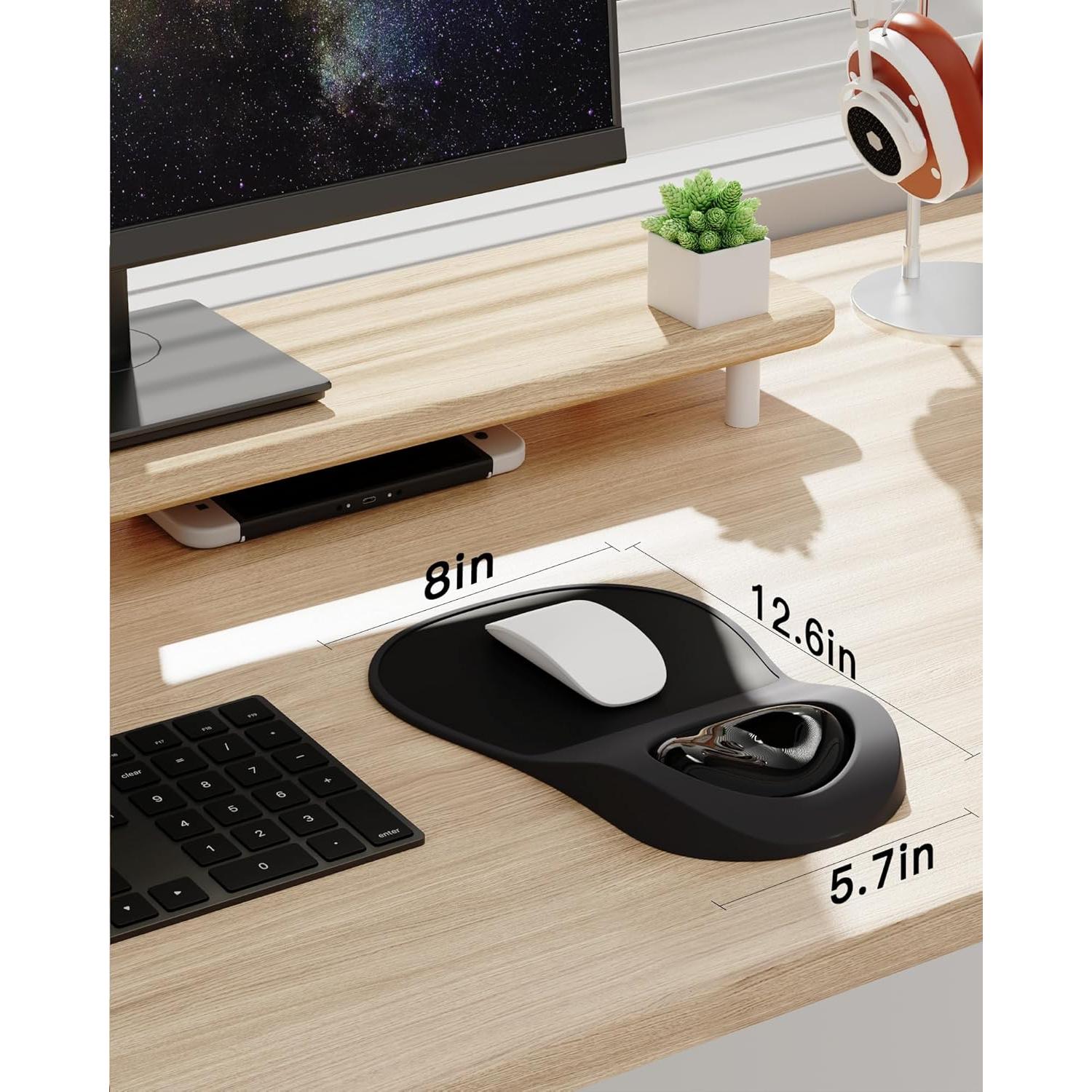 Ergonomic Mouse Pad with Wrist Rest, Gel Wrist Rest Pain Relief Mousepad, Leather Surface Mouse Pads with Wrist Support, Non-Skid Silicone Base Mousepads for Laptop, Computer(All Black)