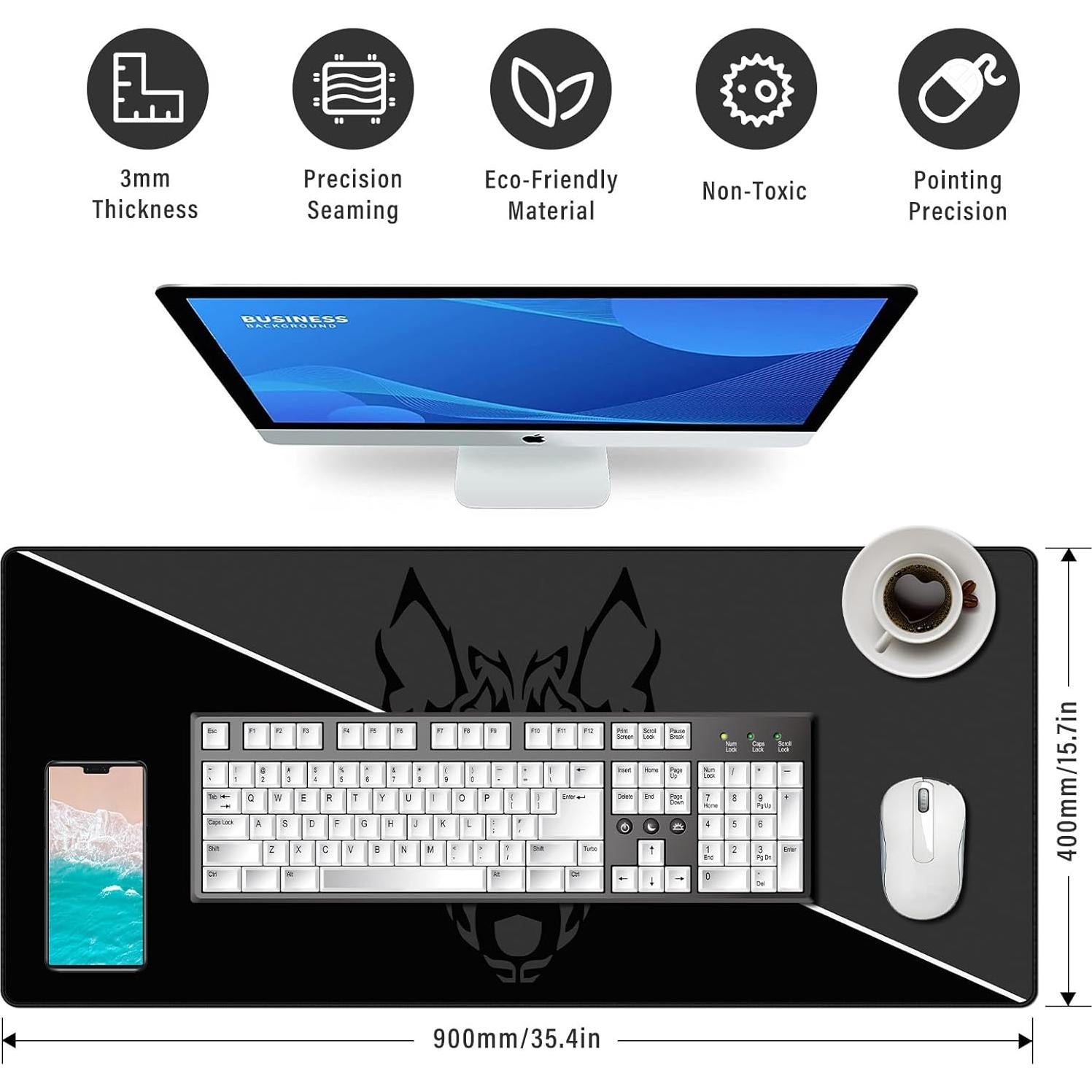 Alfombrilla de Ratón Grande Anpollo Gris 90x40 cm Antideslizante