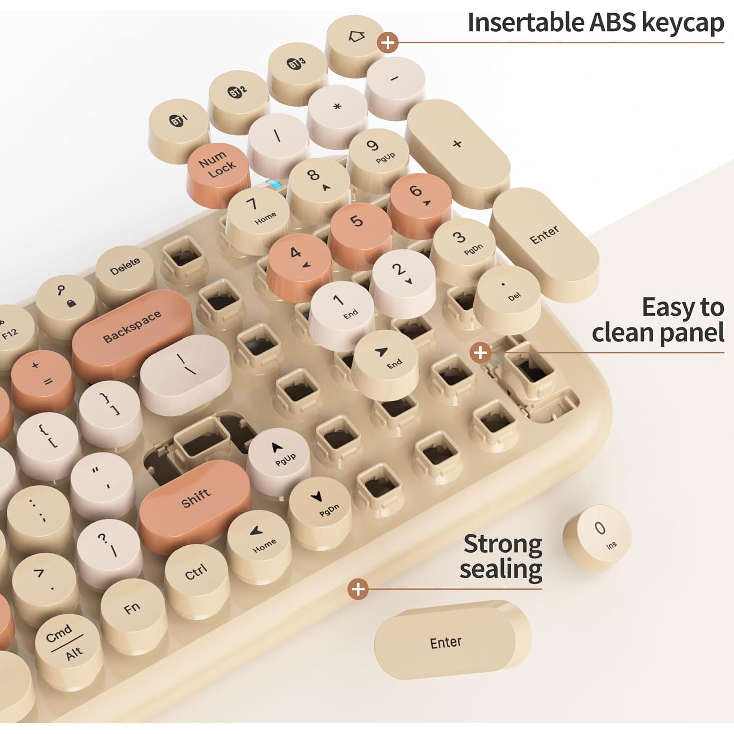 Teclado Inalámbrico Bluetooth Mosptnspg 100 Teclas Retro Colorido