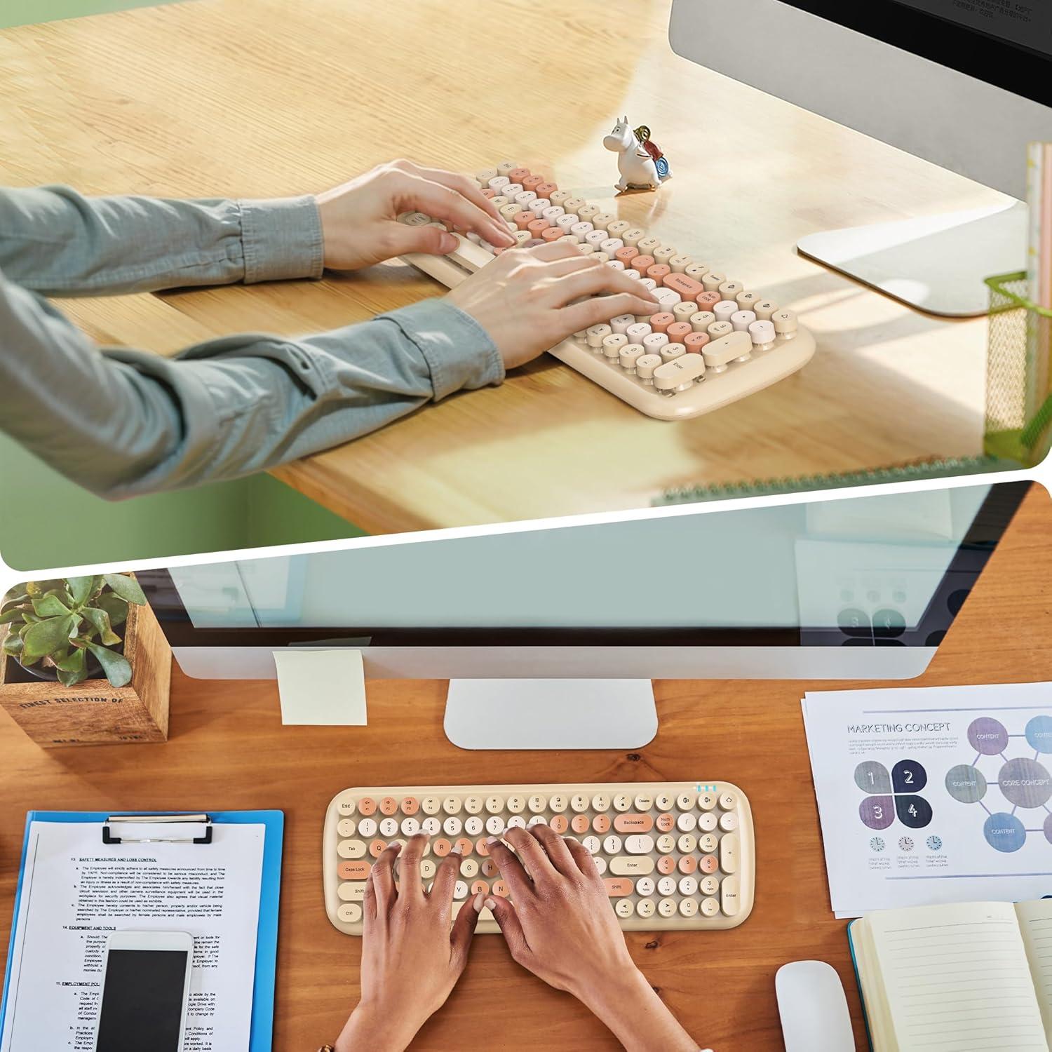 Teclado Inalámbrico Bluetooth Mosptnspg 100 Teclas Retro Colorido