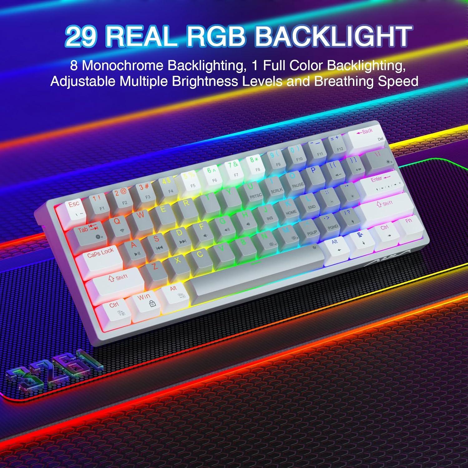 AULA SC580 Wireless Gaming Mouse, Tri-Mode Gaming Mouse with 10000DPI, 6 Programmable Buttons 60 Percent Mechanical Gaming Keyboard, 29 RGB Backlit Custom Hot Swappable Keyboard