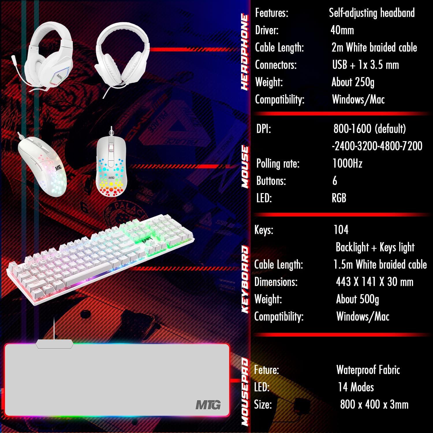 Kit de Juegos MTG 4 en 1: Teclado, Ratón, Auriculares y Alfombrilla RGB