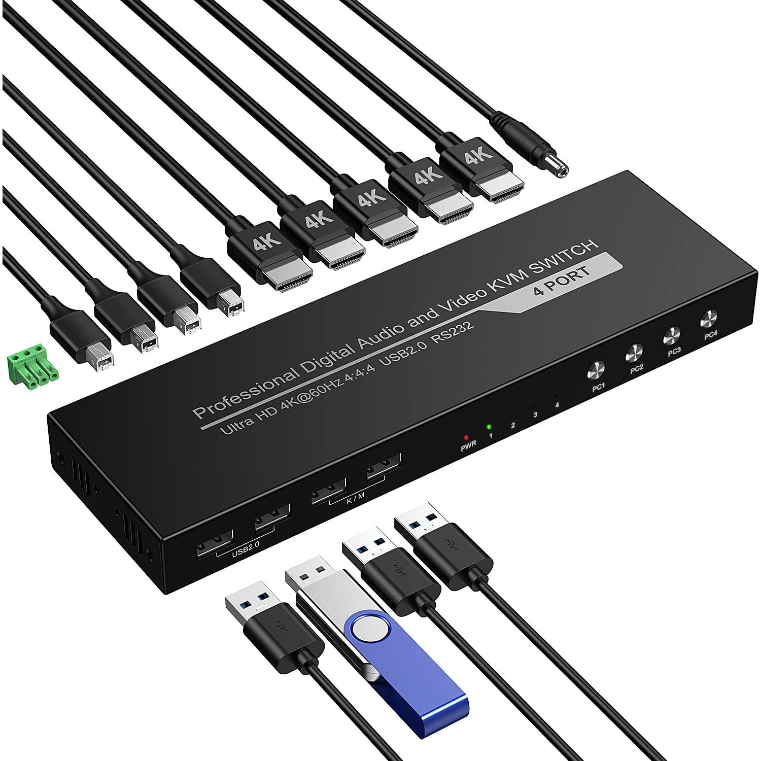 Interruptor KVM HDMI 4 Puertos JCHICI 4K 60Hz USB