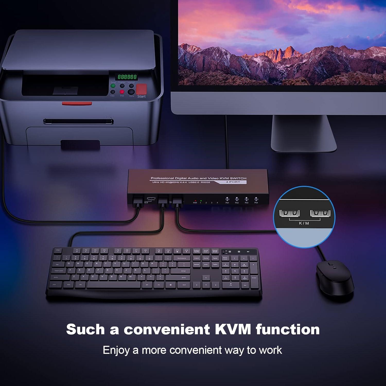 Interruptor KVM HDMI 4 Puertos JCHICI 4K 60Hz USB