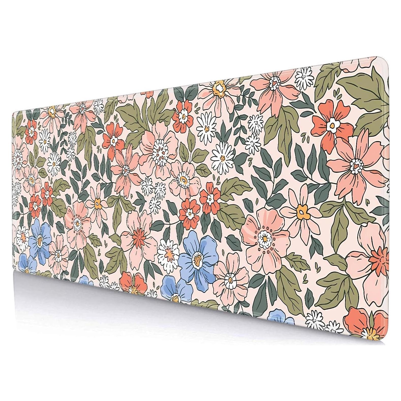 Alfombrilla de escritorio SXCKANG XL floral rosa azul 800x300mm