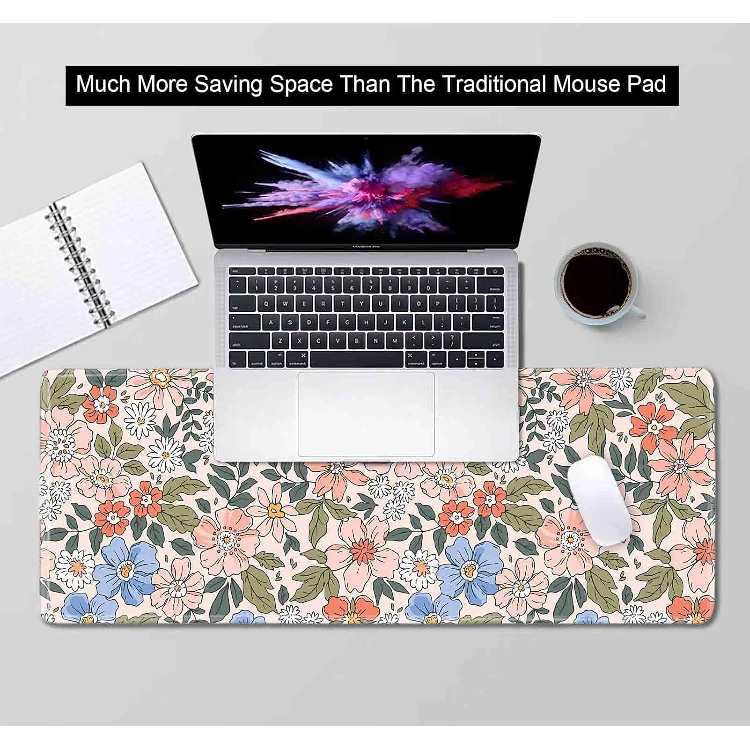 Alfombrilla de escritorio SXCKANG XL floral rosa azul 800x300mm