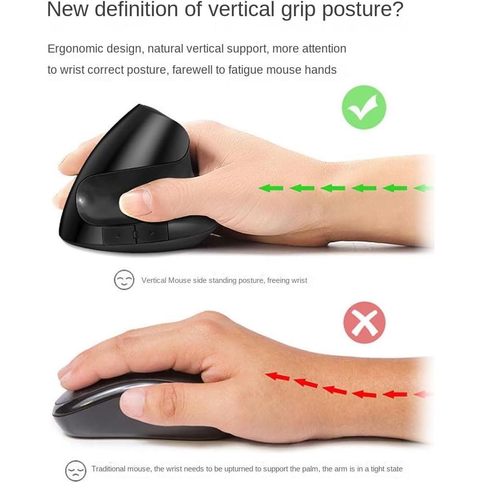 Vertical Mouse Wireless Computer Mice USB Charging Mode Ergonomics PC Laptop Office Protect Wrist Black