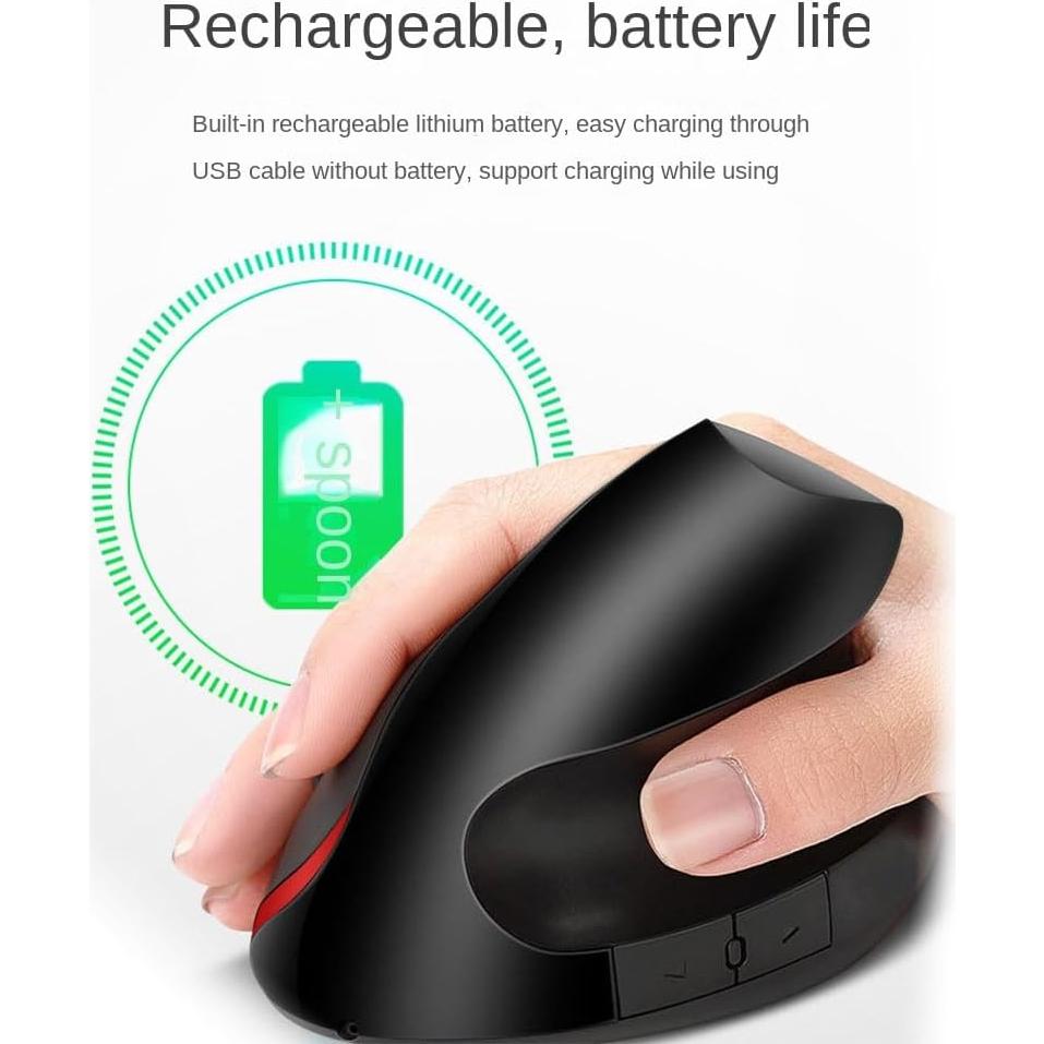 Vertical Mouse Wireless Computer Mice USB Charging Mode Ergonomics PC Laptop Office Protect Wrist Black