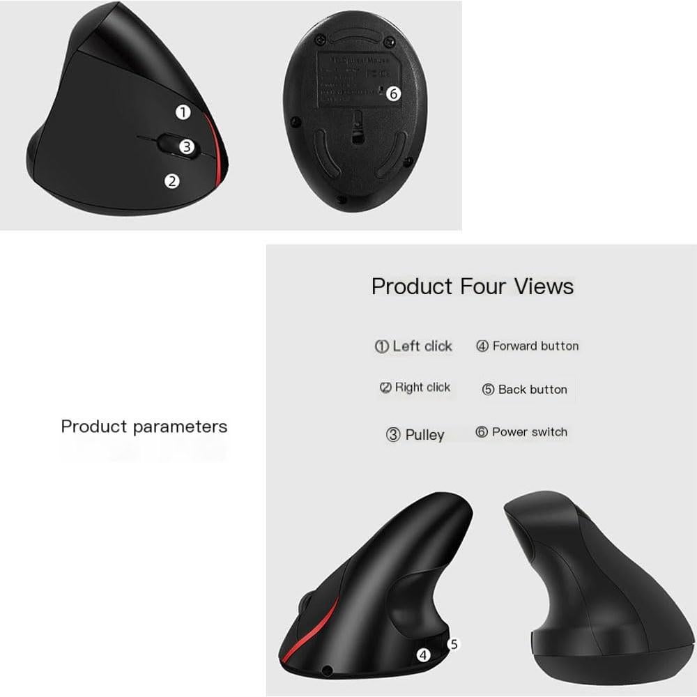 Vertical Mouse Wireless Computer Mice USB Charging Mode Ergonomics PC Laptop Office Protect Wrist Black