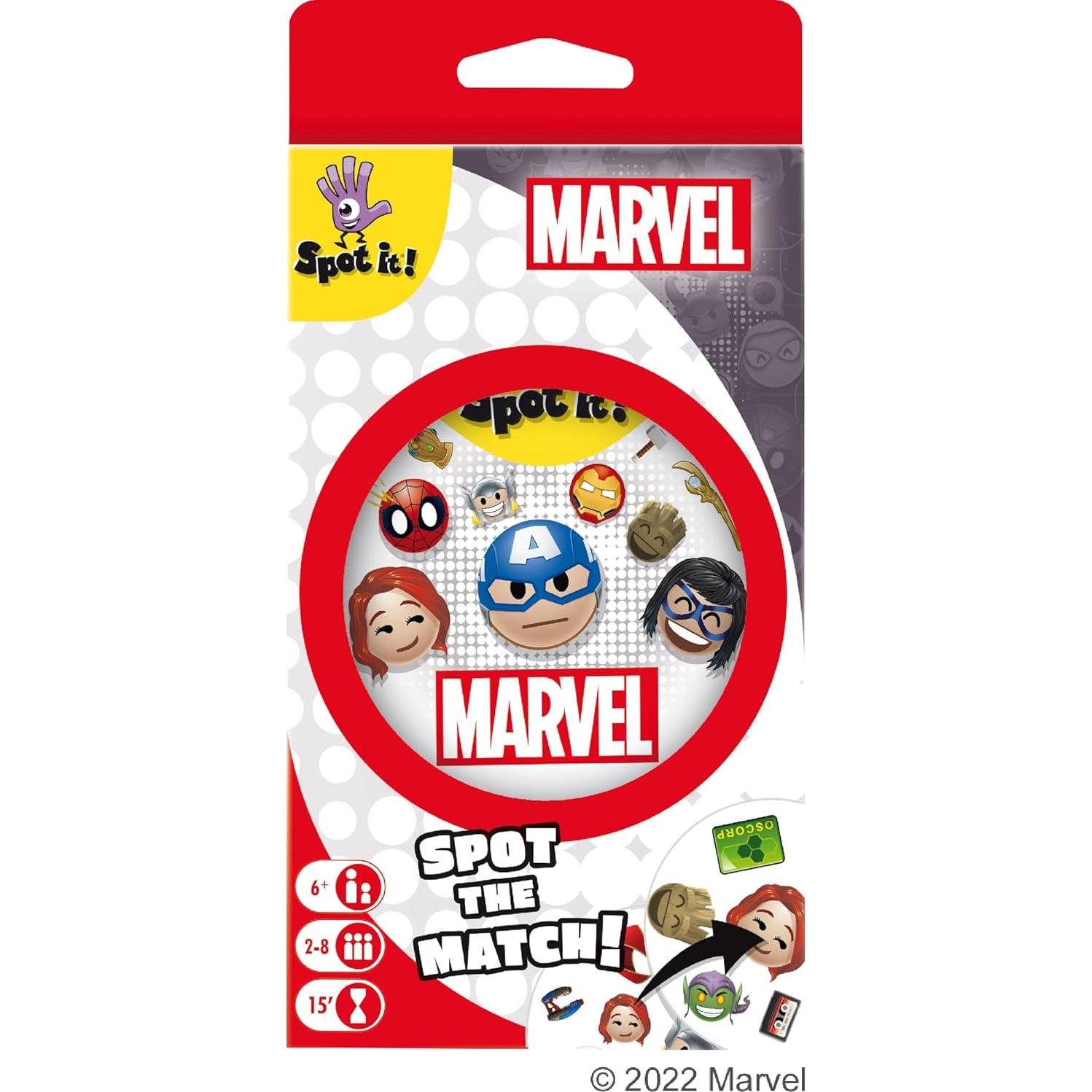Spot It! Emojis Marvel - Juego de Cartas Familiar 2-8 Jugadores