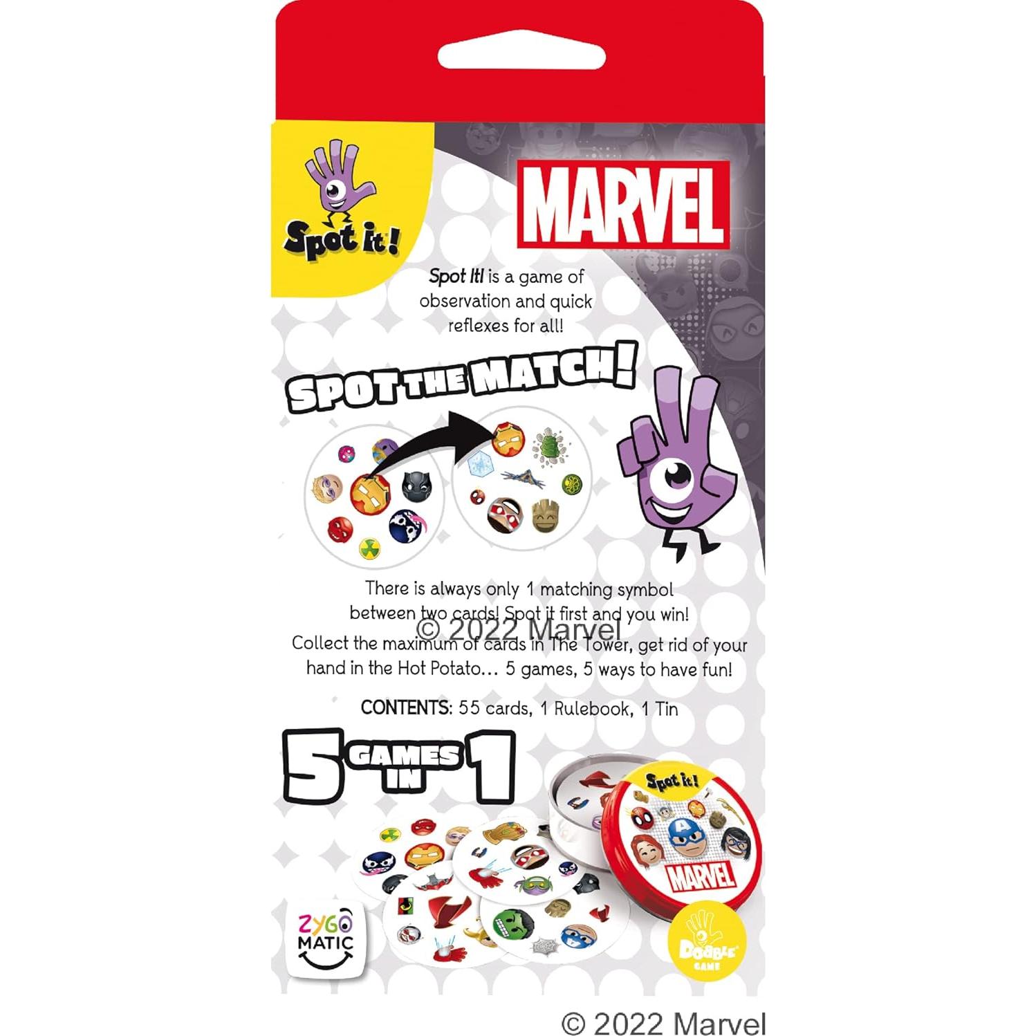 Spot It! Emojis Marvel - Juego de Cartas Familiar 2-8 Jugadores