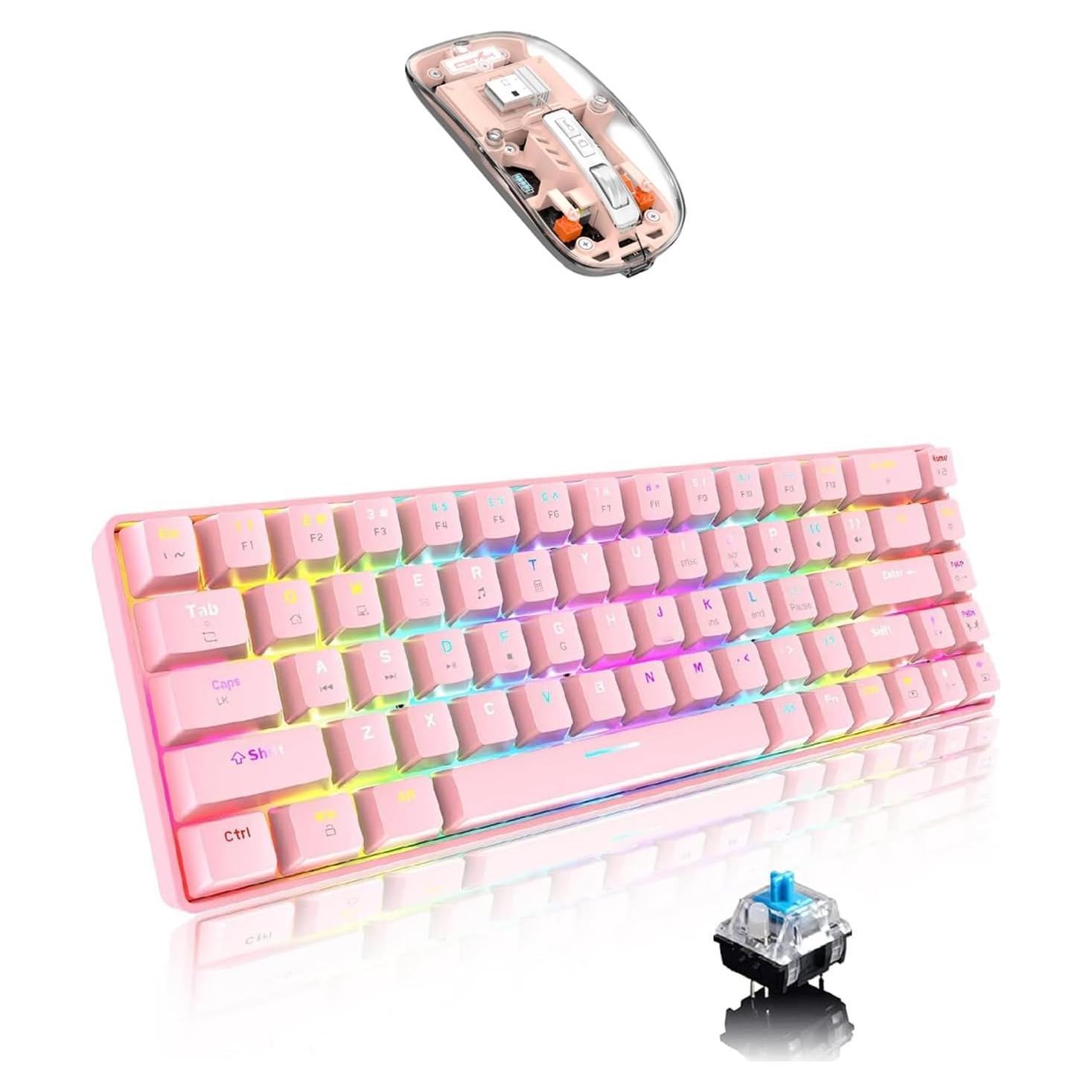 Teclado Mecánico Gaming A.JAZZ SELORSS T8 Pro Rosa 60% + Ratón Inalámbrico