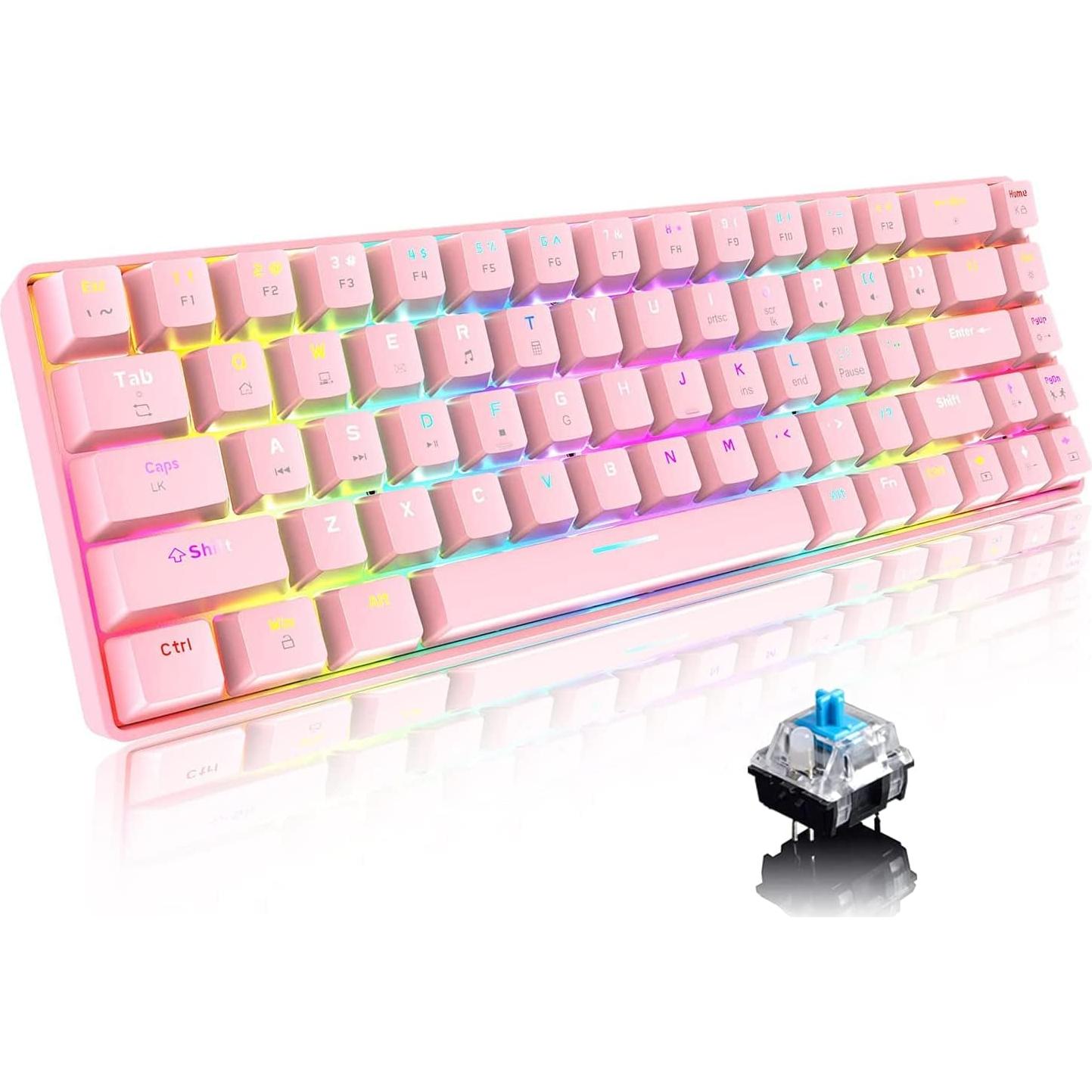 Teclado Mecánico Gaming A.JAZZ SELORSS T8 Pro Rosa 60% + Ratón Inalámbrico