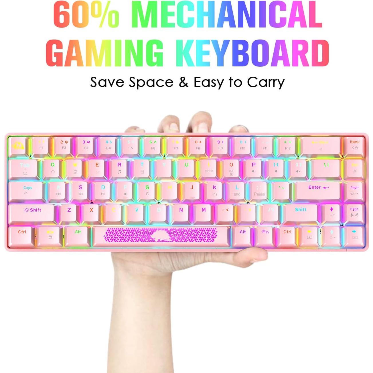 Teclado Mecánico Gaming A.JAZZ SELORSS T8 Pro Rosa 60% + Ratón Inalámbrico