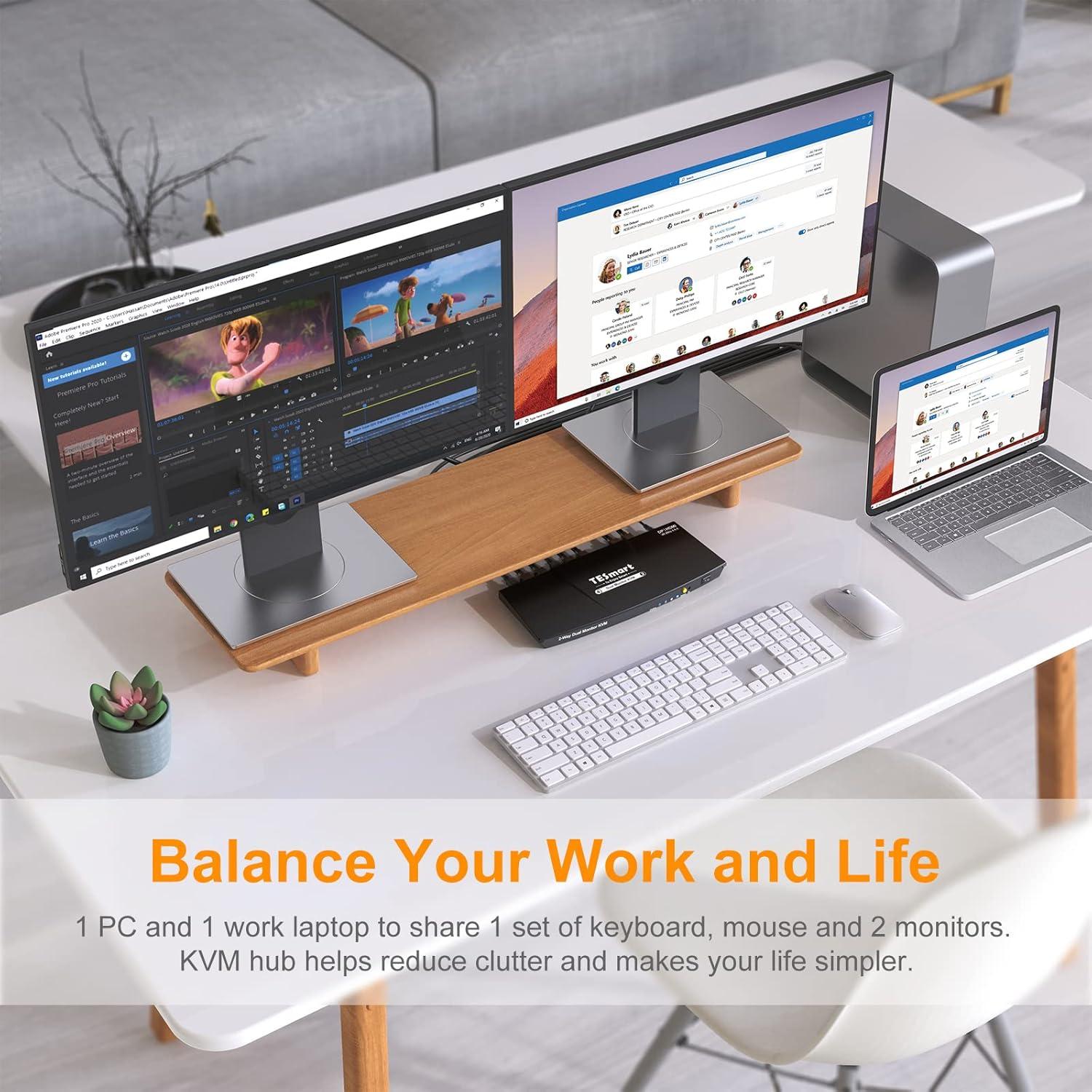 Conmutador KVM TESmart 2 Monitores 4K HDMI y DisplayPort