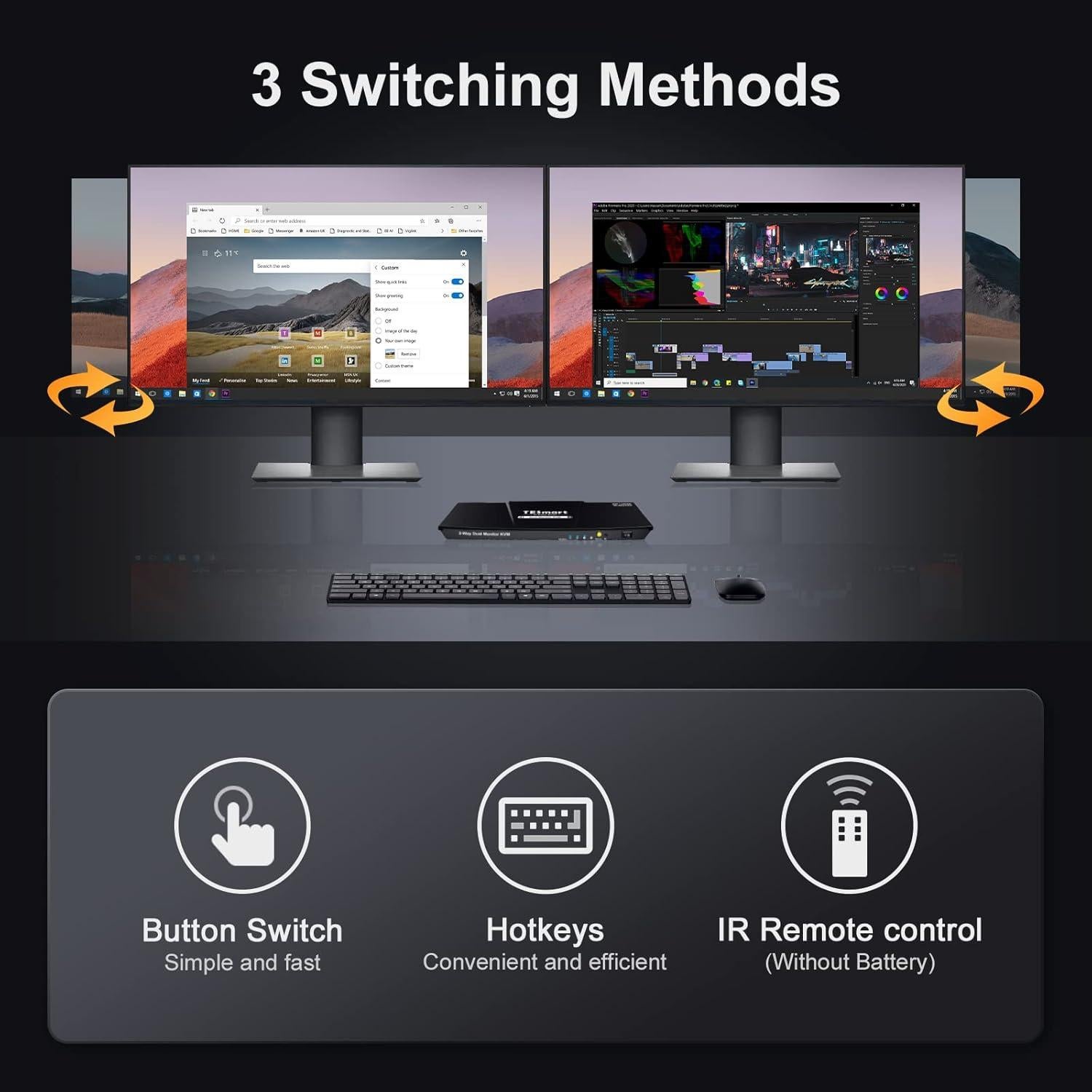 Conmutador KVM TESmart 2 Monitores 4K HDMI y DisplayPort