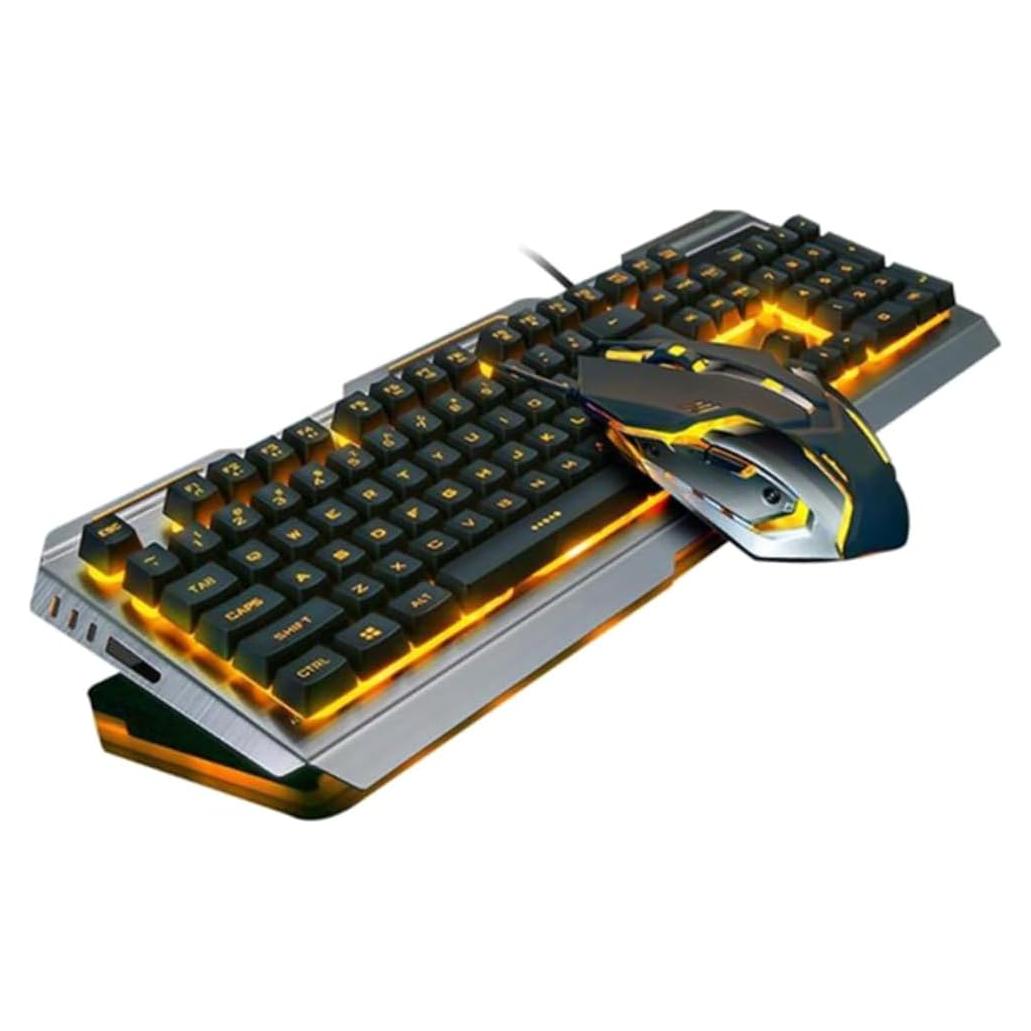 HOMSFOU USB Backlit Ergonomic Mechanical Keyboard and Mouse Set Led Gaming Keyboard Mouse Tungsten