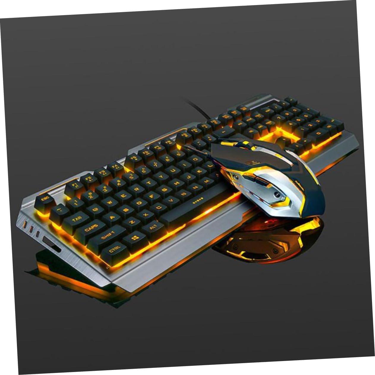 HOMSFOU USB Backlit Ergonomic Mechanical Keyboard and Mouse Set Led Gaming Keyboard Mouse Tungsten
