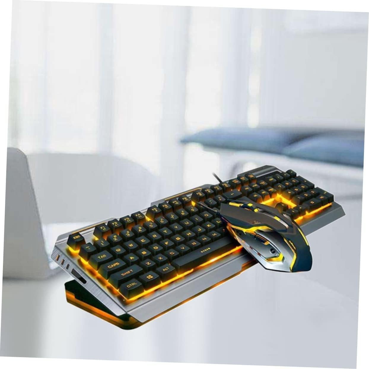 HOMSFOU USB Backlit Ergonomic Mechanical Keyboard and Mouse Set Led Gaming Keyboard Mouse Tungsten