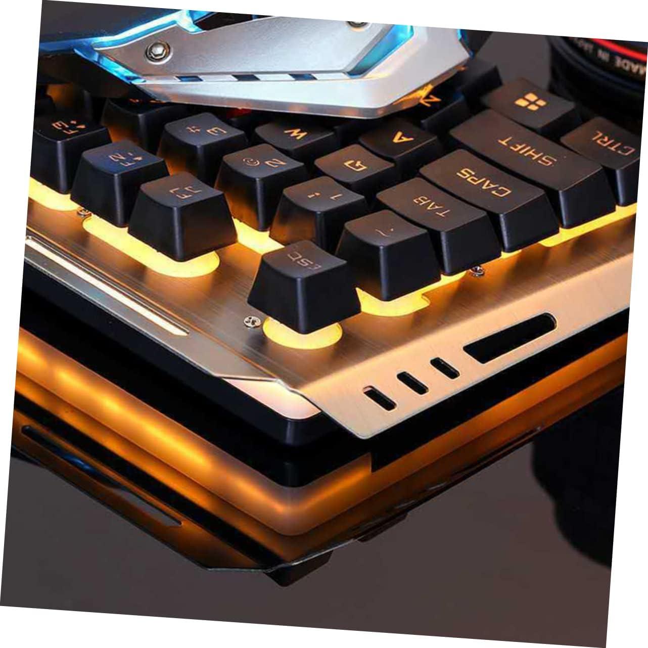 HOMSFOU USB Backlit Ergonomic Mechanical Keyboard and Mouse Set Led Gaming Keyboard Mouse Tungsten