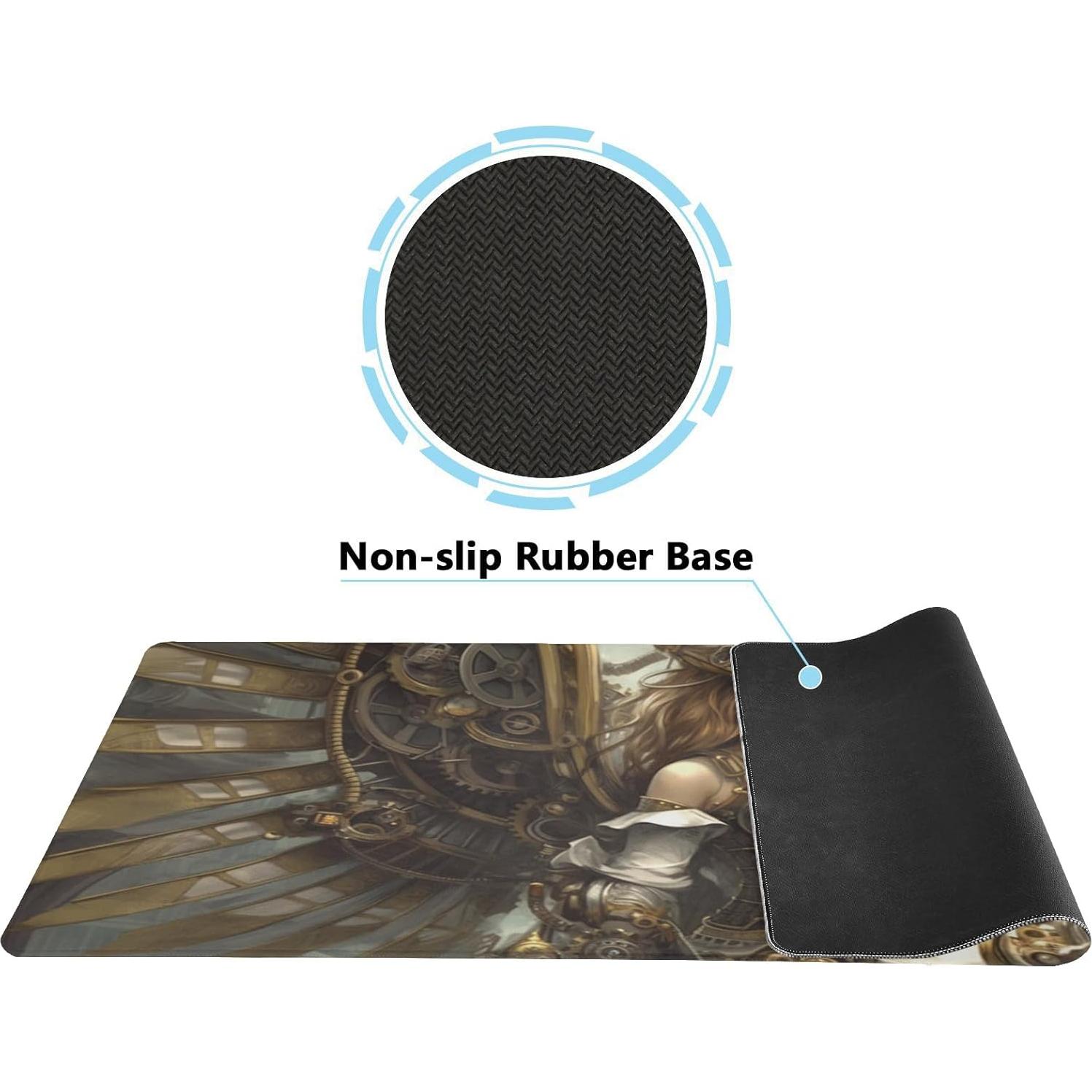 Large Mechanical Angel Mouse Pad 35.5 x 16 Inch with Anti-Fray Stitching, Non-Slip Rubber Base, Ideal for Gaming & Office Use