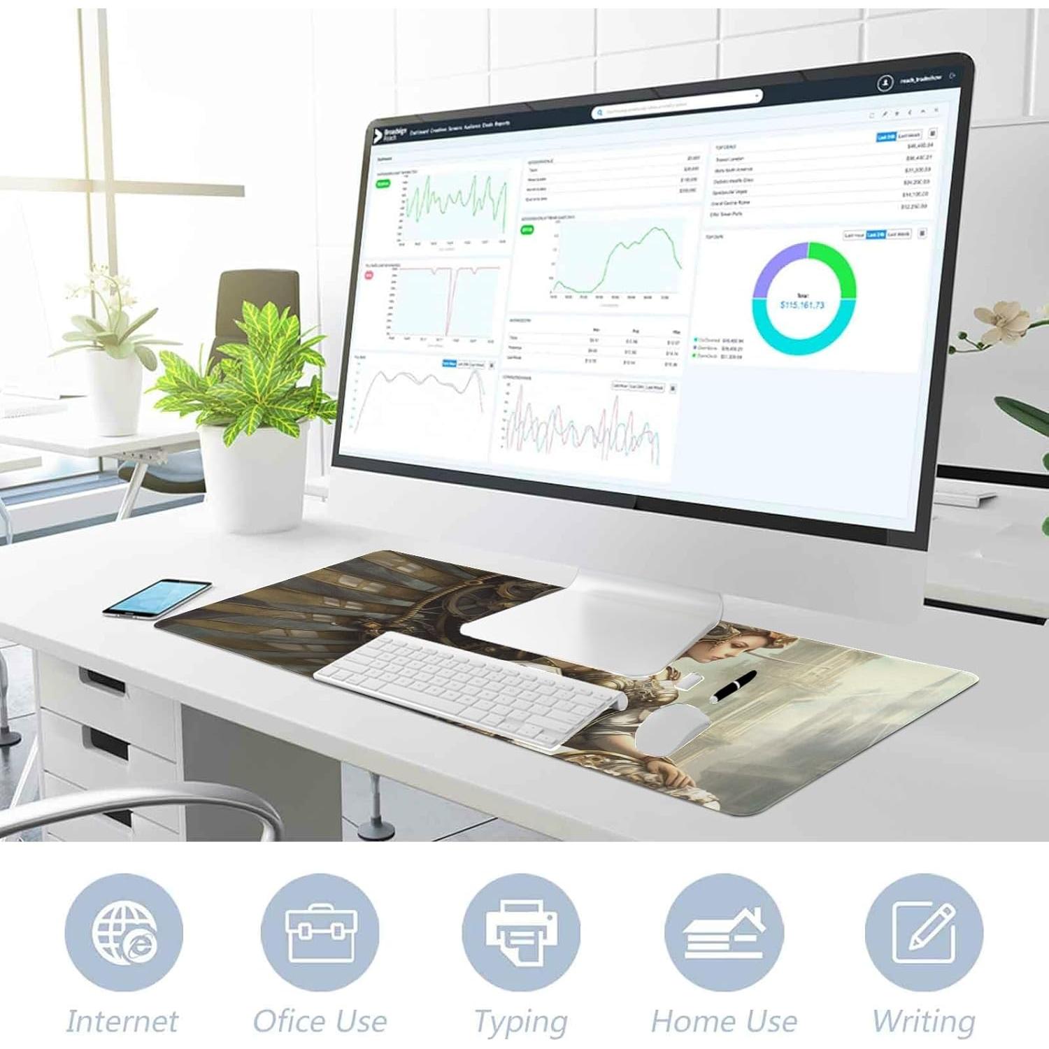 Large Mechanical Angel Mouse Pad 35.5 x 16 Inch with Anti-Fray Stitching, Non-Slip Rubber Base, Ideal for Gaming & Office Use