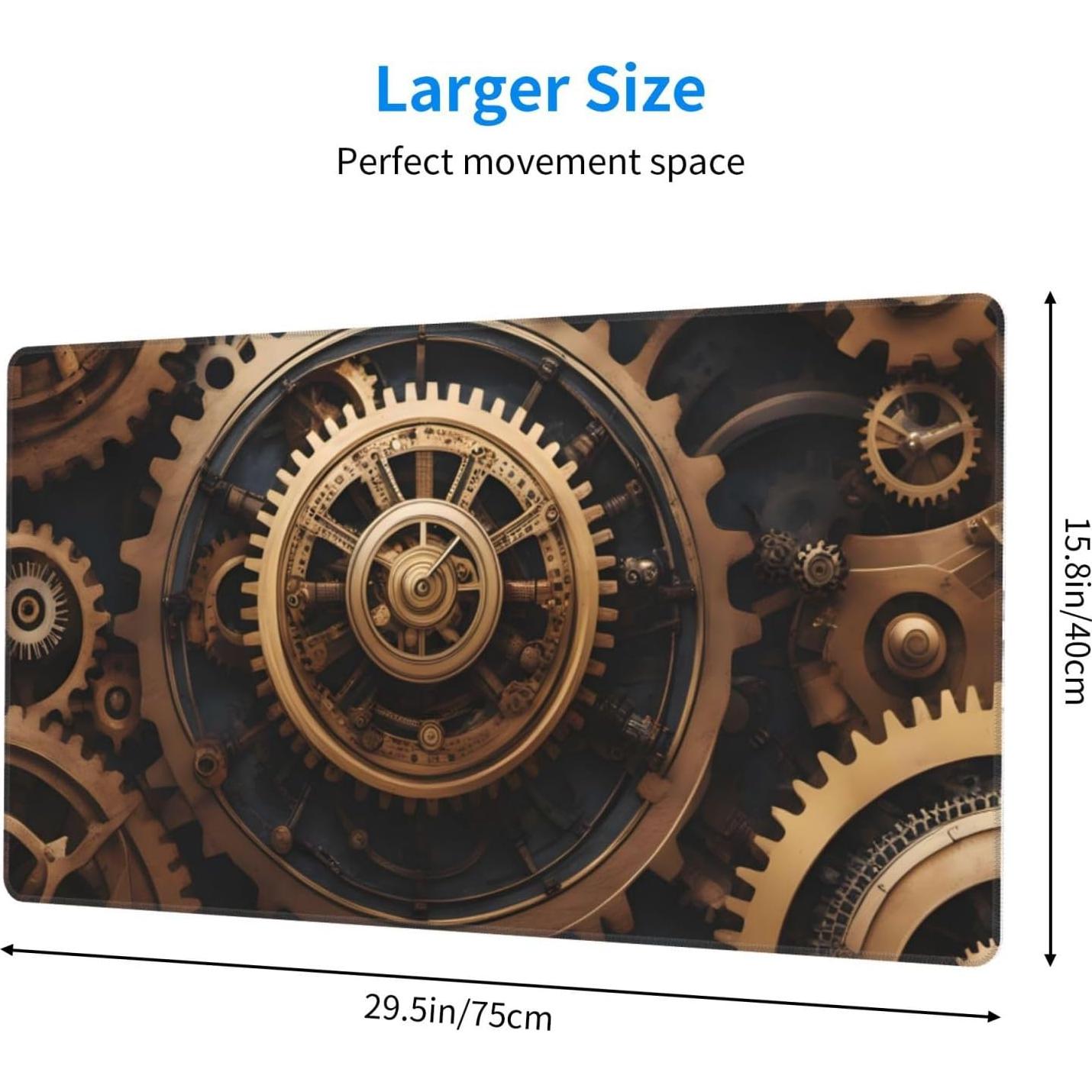 Steampunk Mechanical Gears Pattern Large Office Gaming Mouse pad 16 x 29.5 in : Strong Adhesion and Durability Precision Edge Locking