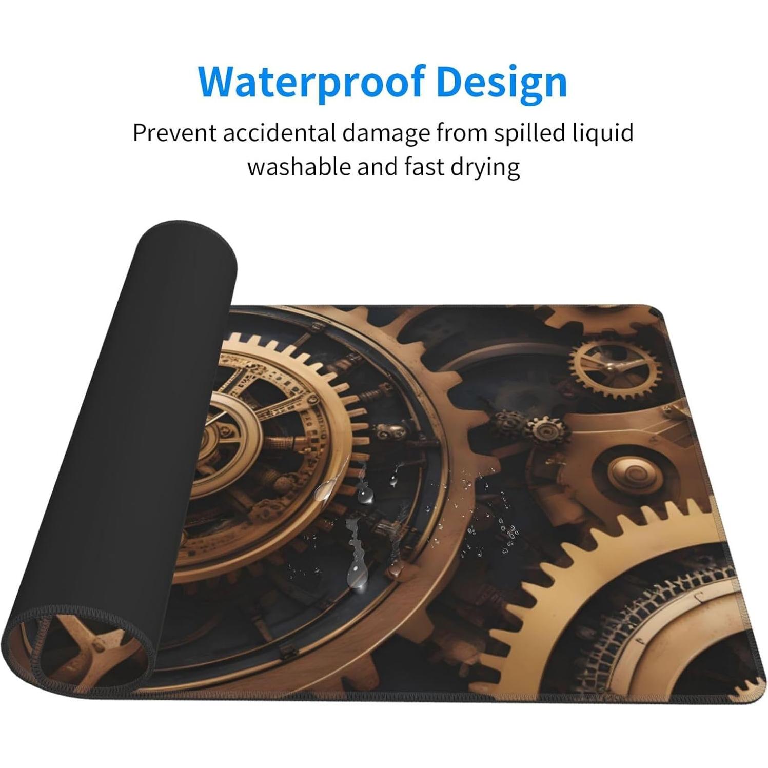 Steampunk Mechanical Gears Pattern Large Office Gaming Mouse pad 16 x 29.5 in : Strong Adhesion and Durability Precision Edge Locking