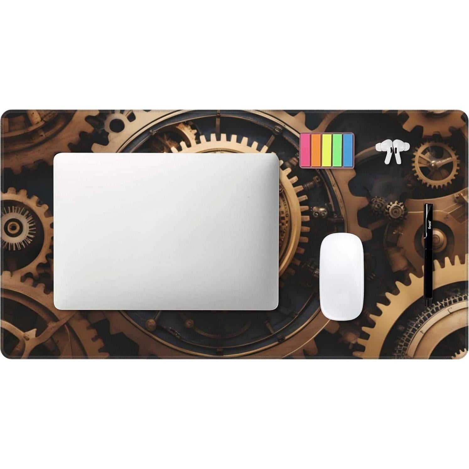 Steampunk Mechanical Gears Pattern Large Office Gaming Mouse pad 16 x 29.5 in : Strong Adhesion and Durability Precision Edge Locking