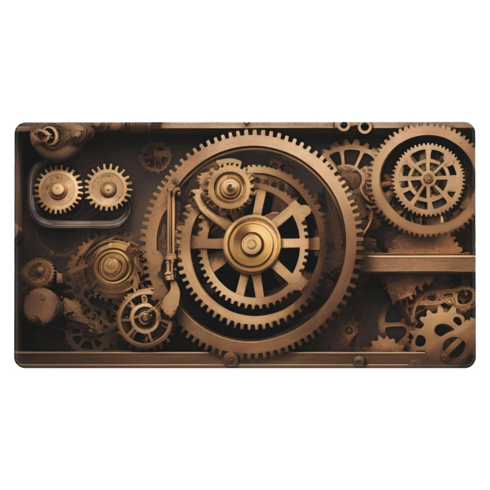 Gold Mechanical Gear Picture Large Office Gaming Mouse pad 16 x 29.5 in : Strong Adhesion and Durability Precision Edge Locking