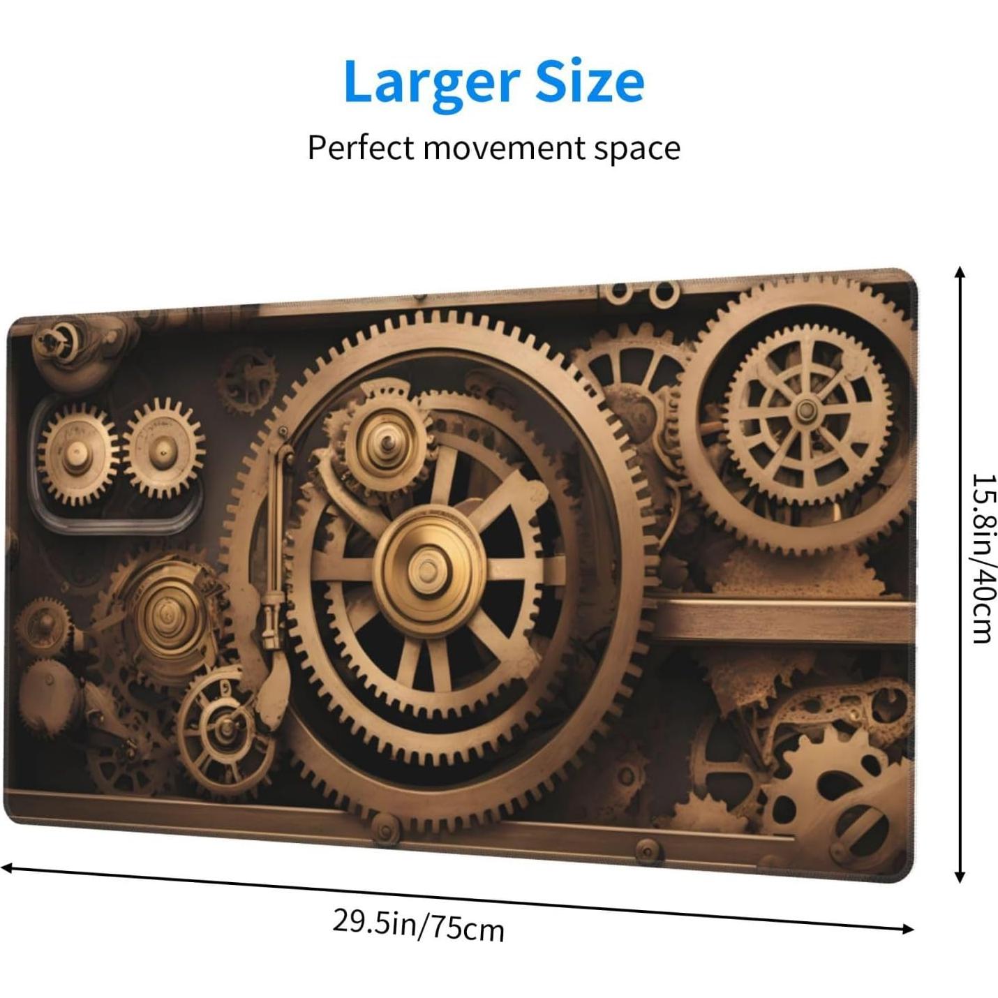 Gold Mechanical Gear Picture Large Office Gaming Mouse pad 16 x 29.5 in : Strong Adhesion and Durability Precision Edge Locking