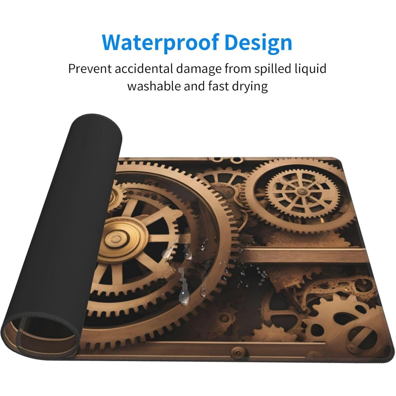 Gold Mechanical Gear Picture Large Office Gaming Mouse pad 16 x 29.5 in : Strong Adhesion and Durability Precision Edge Locking