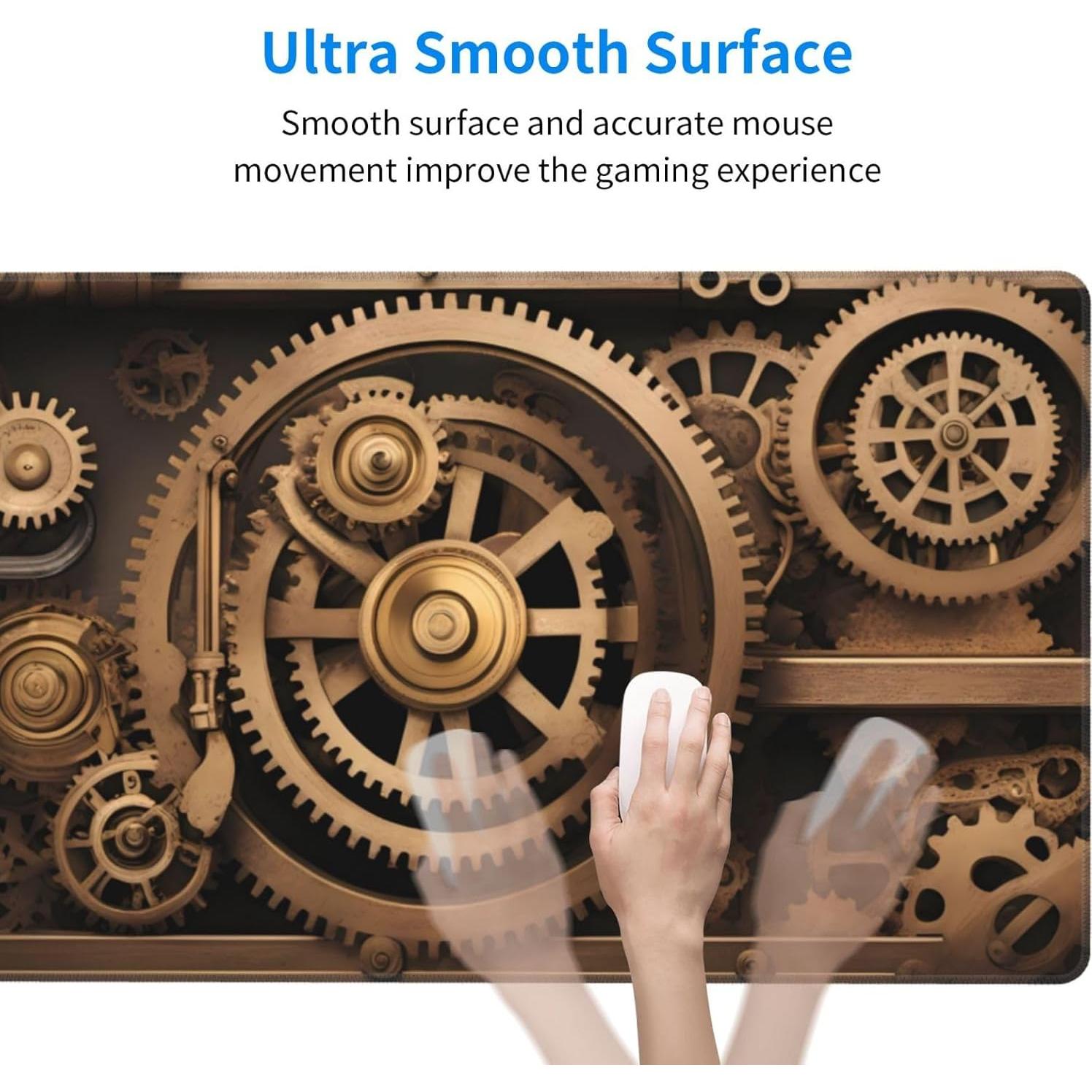 Gold Mechanical Gear Picture Large Office Gaming Mouse pad 16 x 29.5 in : Strong Adhesion and Durability Precision Edge Locking