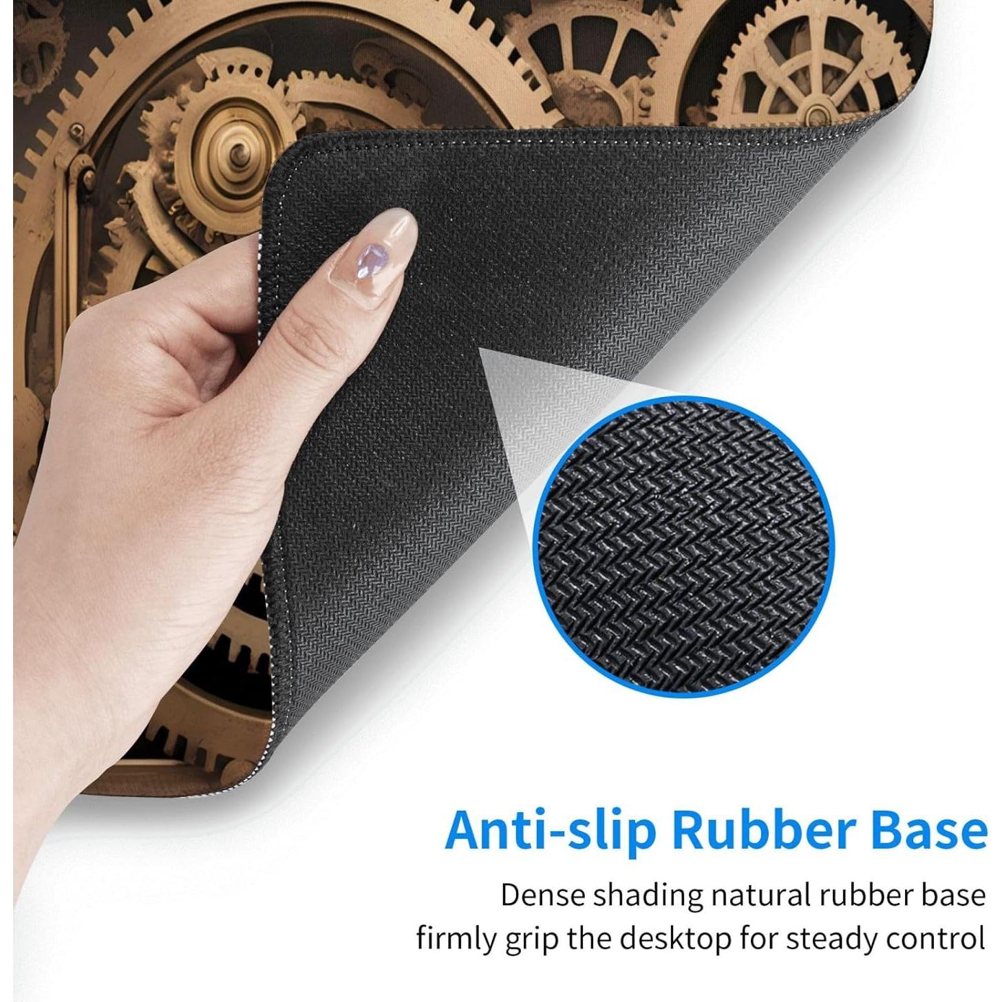 Gold Mechanical Gear Picture Large Office Gaming Mouse pad 16 x 29.5 in : Strong Adhesion and Durability Precision Edge Locking
