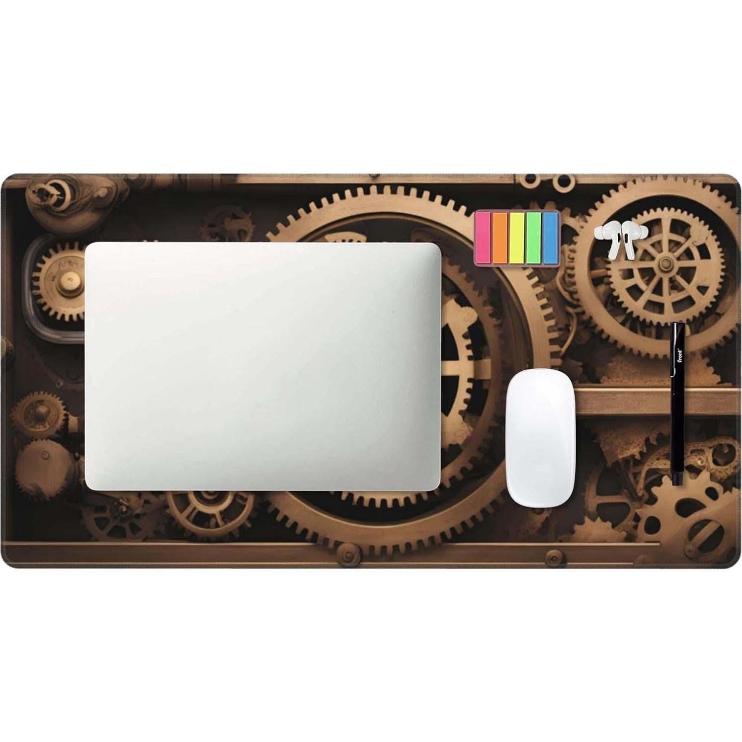 Gold Mechanical Gear Picture Large Office Gaming Mouse pad 16 x 29.5 in : Strong Adhesion and Durability Precision Edge Locking