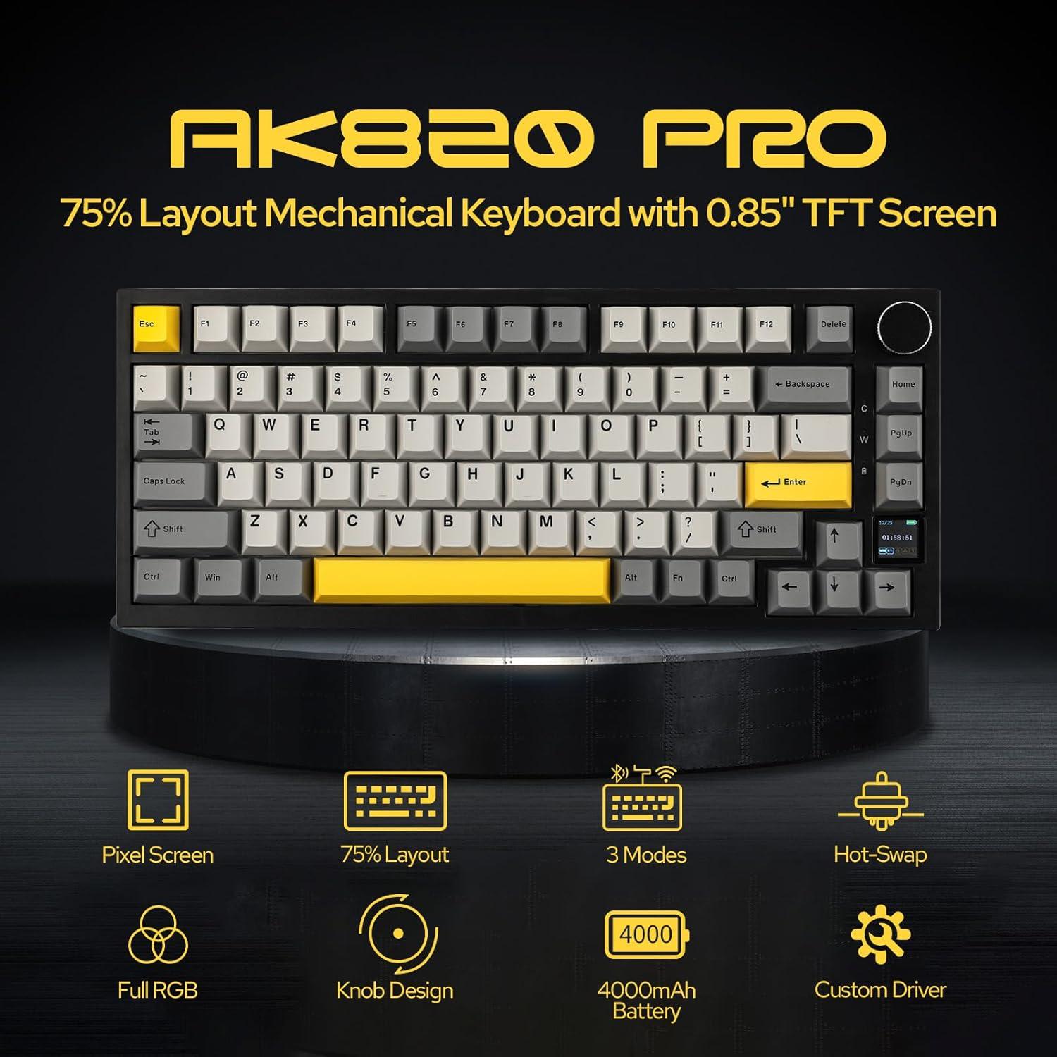 EPOMAKER Ajazz AK820 Pro 75% Mechanical Keyboard+Click Gaming Mouse Wireless 2.4Ghz/Bluetooth/Type-C